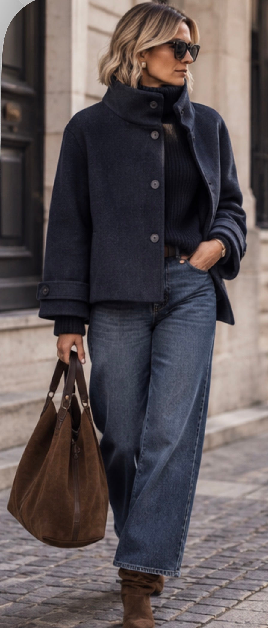 Manteau col montant- MAUREEN - Marine