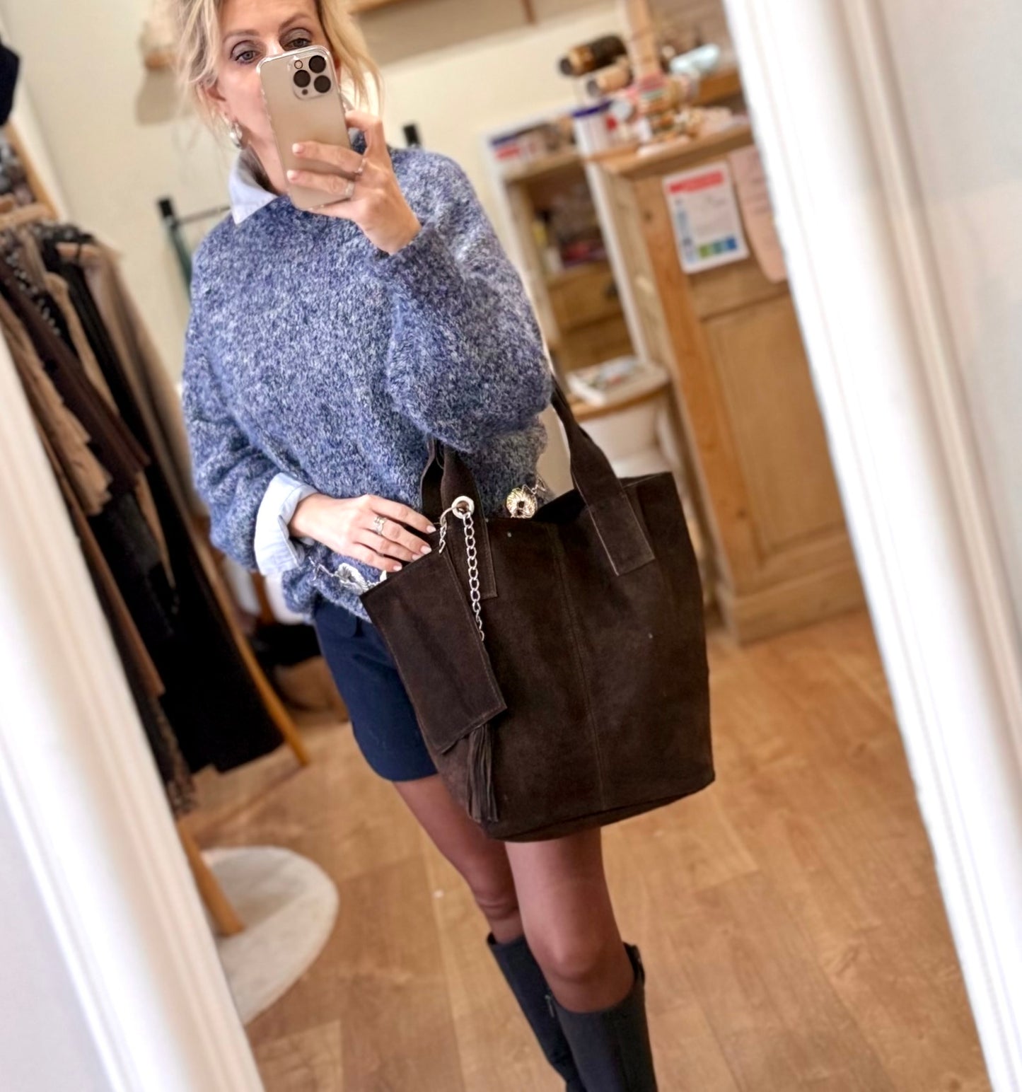 Sac cabas - Café - En croûte de cuir