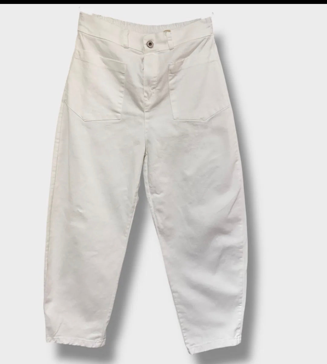 Pantalon Barrel toile de coton - Blanc