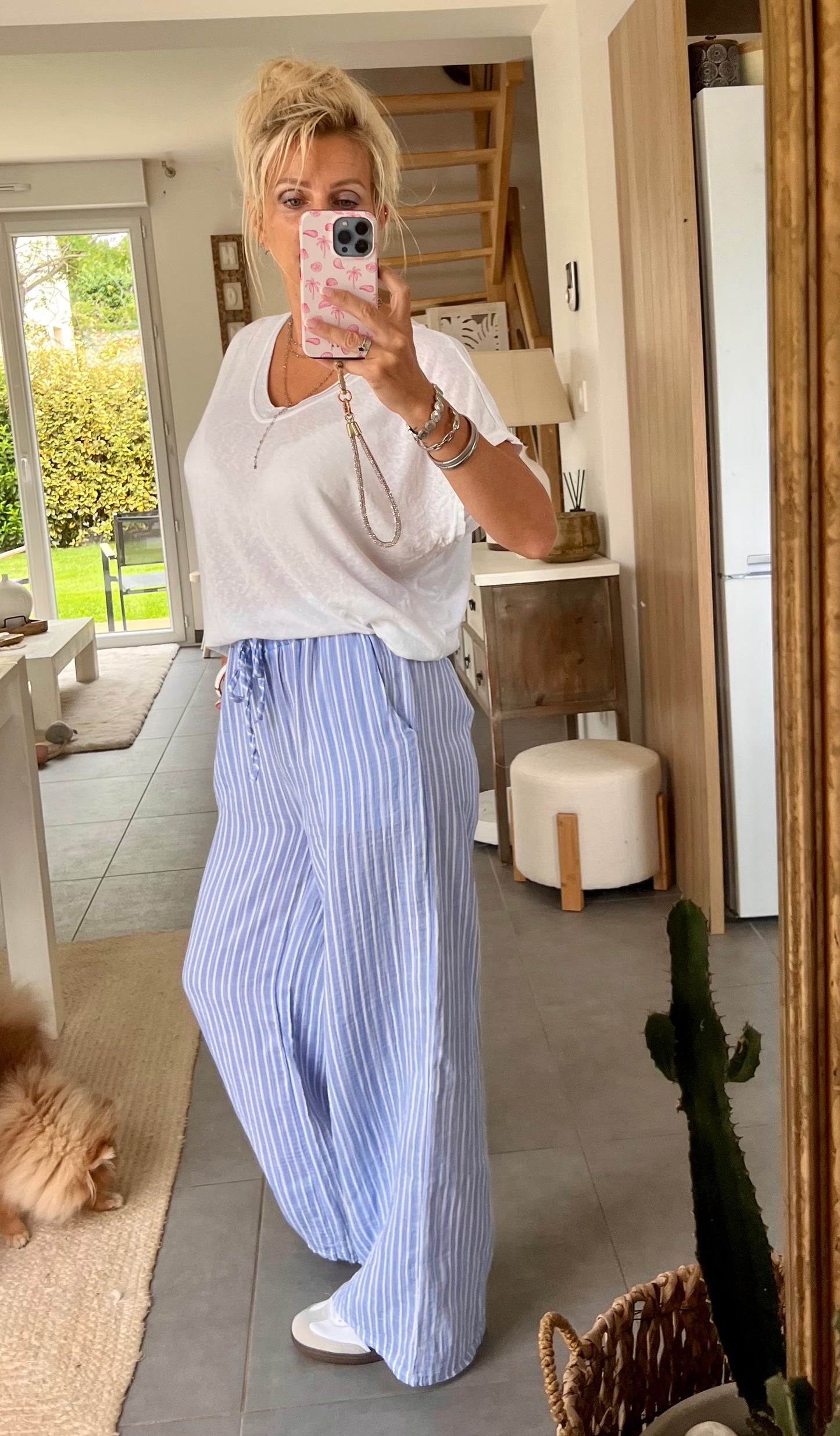 Pantalon RIVA - Rayé bleu ciel & blanc