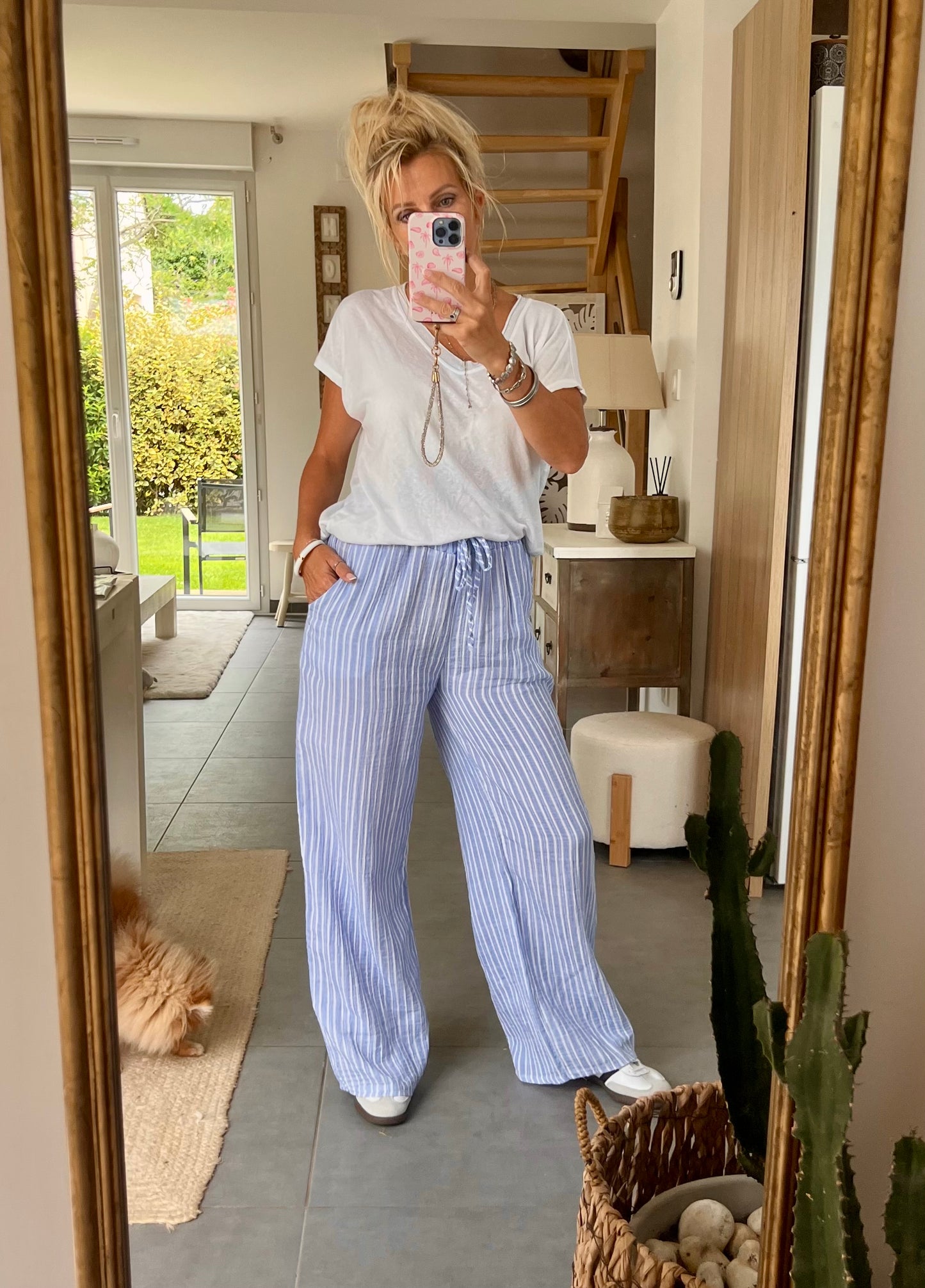 Pantalon RIVA - Rayé bleu ciel & blanc