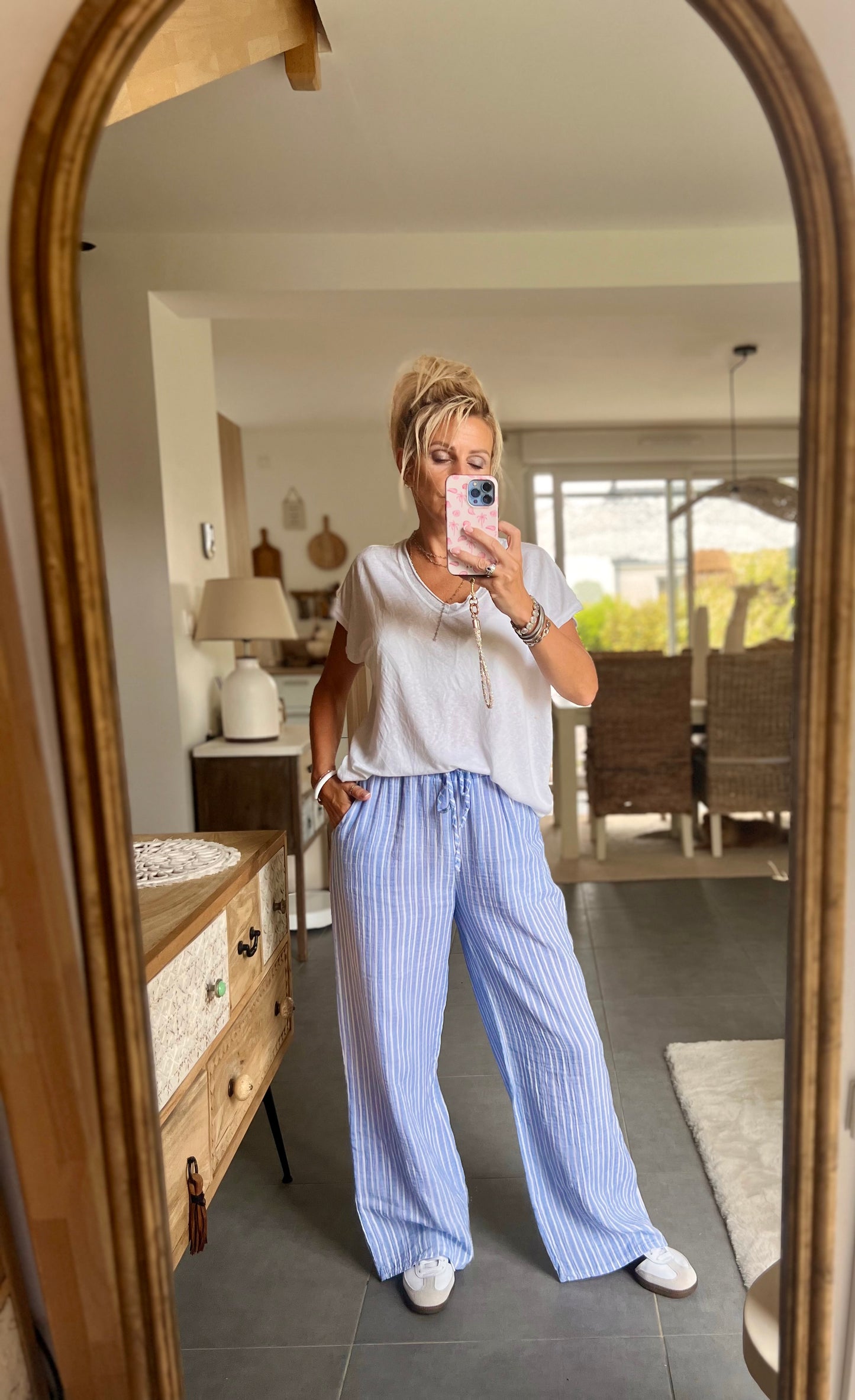 Pantalon RIVA - Rayé bleu ciel & blanc