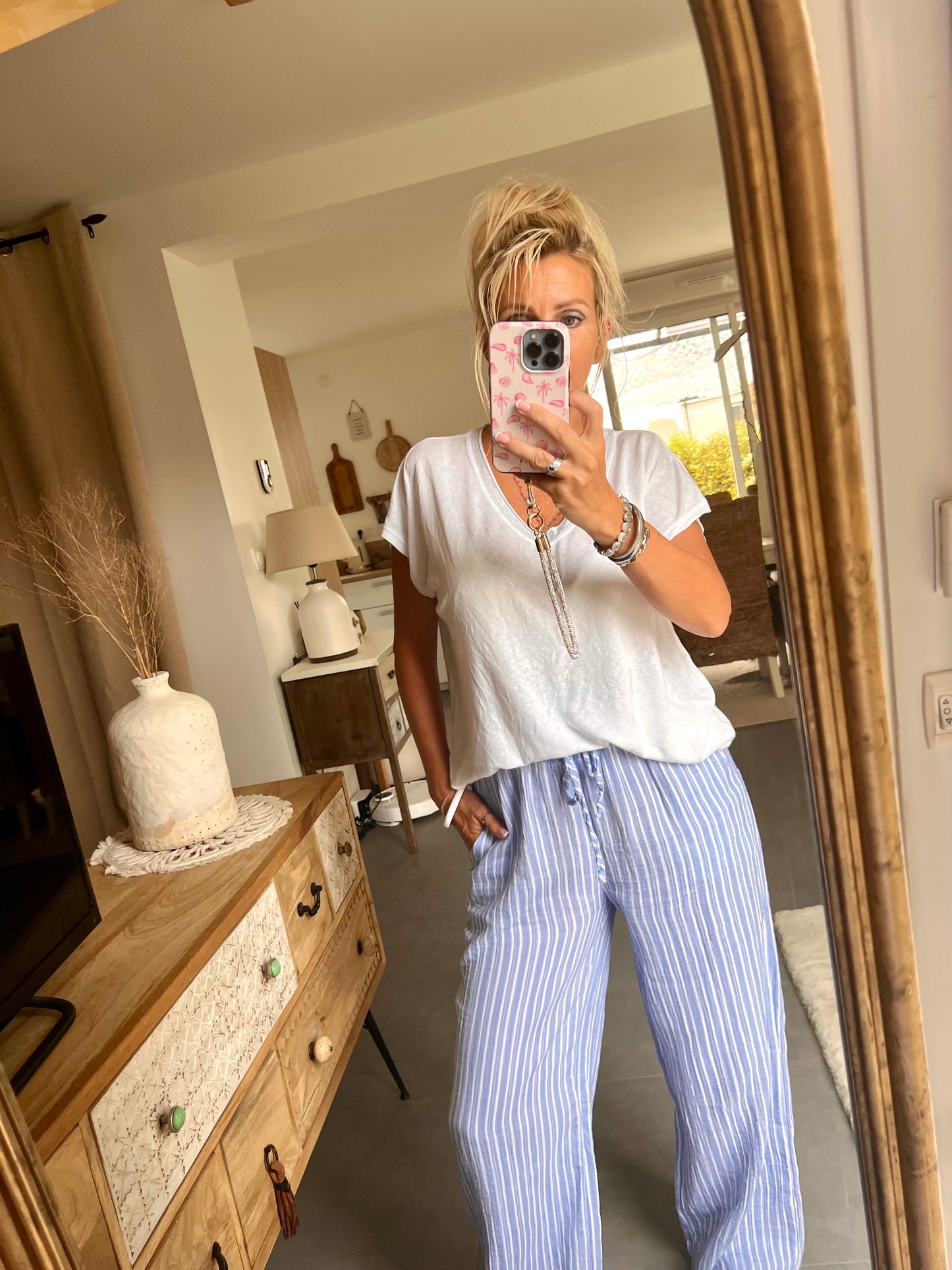 Pantalon RIVA - Rayé bleu ciel & blanc