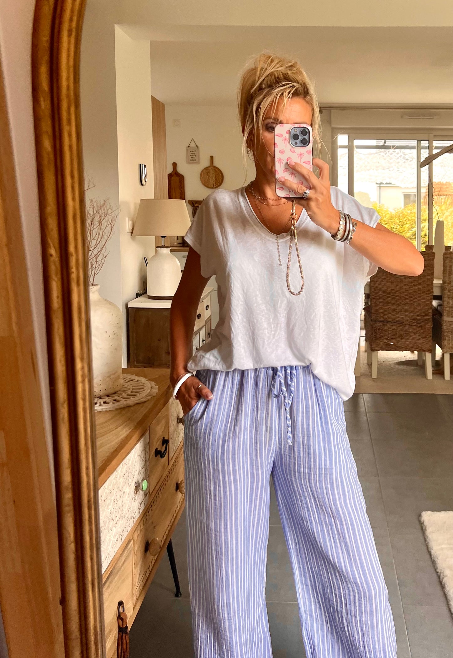 Pantalon RIVA - Rayé bleu ciel & blanc