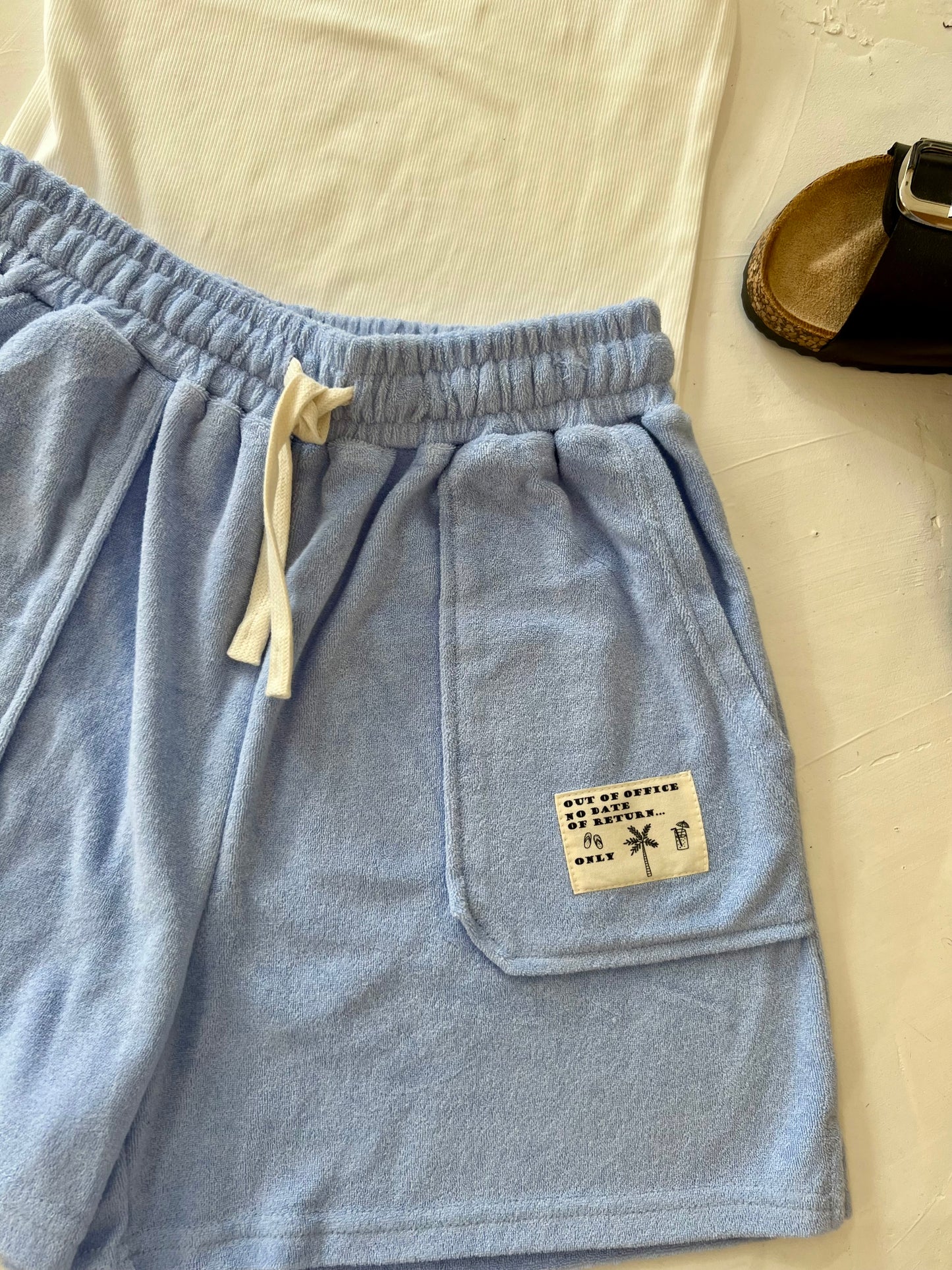 Short effet éponge - Modèle Blue Escape - Effet éponge bleu ciel