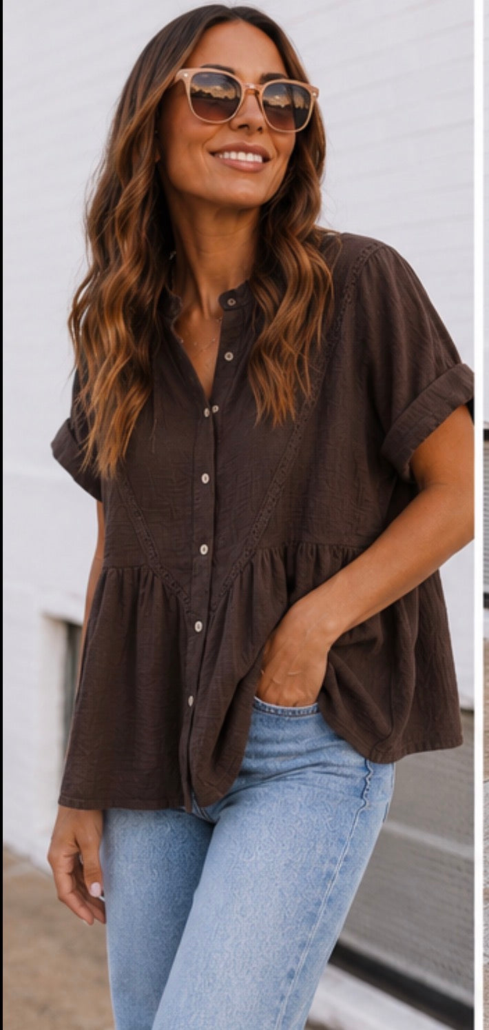 Blouse gaze de coton - ELOISE - Chocolat