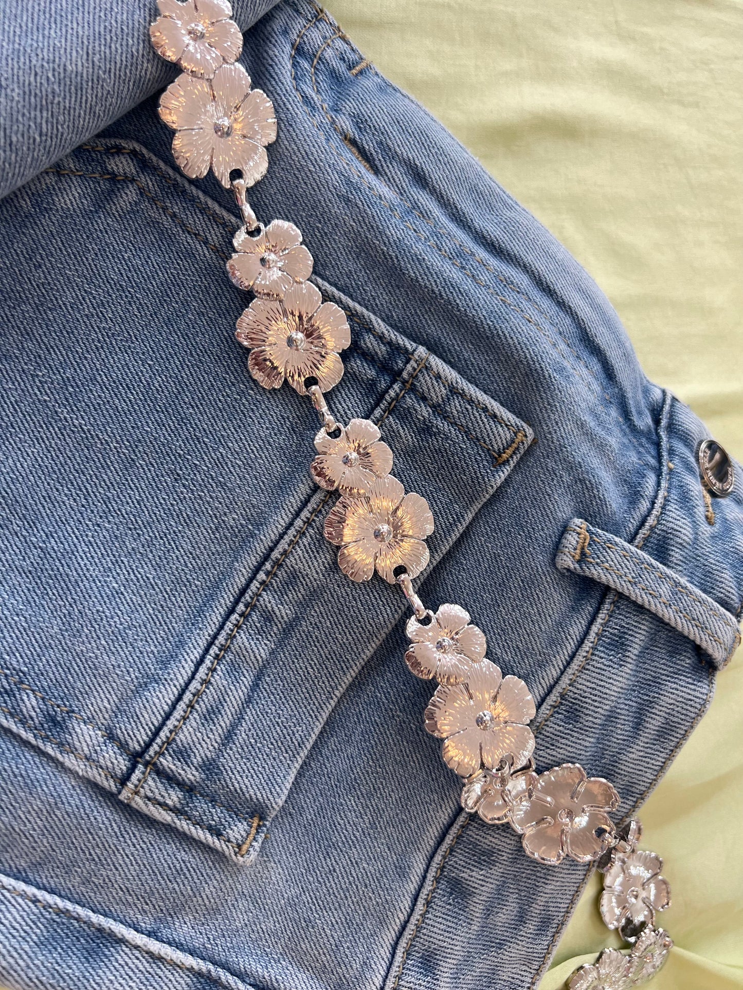 Ceinture bijoux - Fleurs argenté