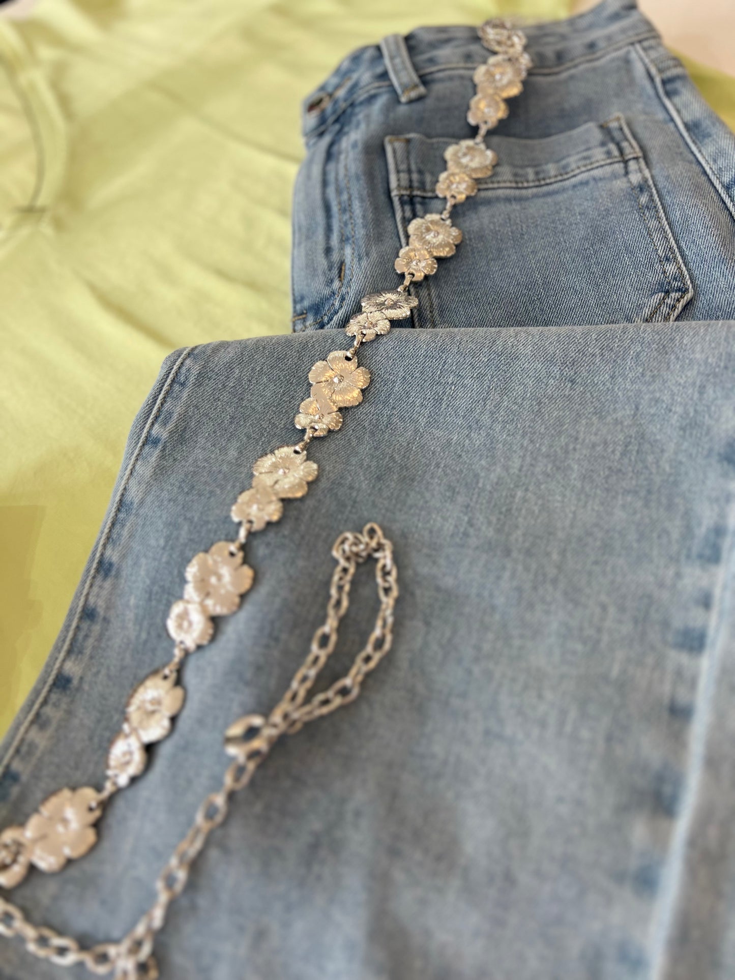 Ceinture bijoux - Fleurs argenté