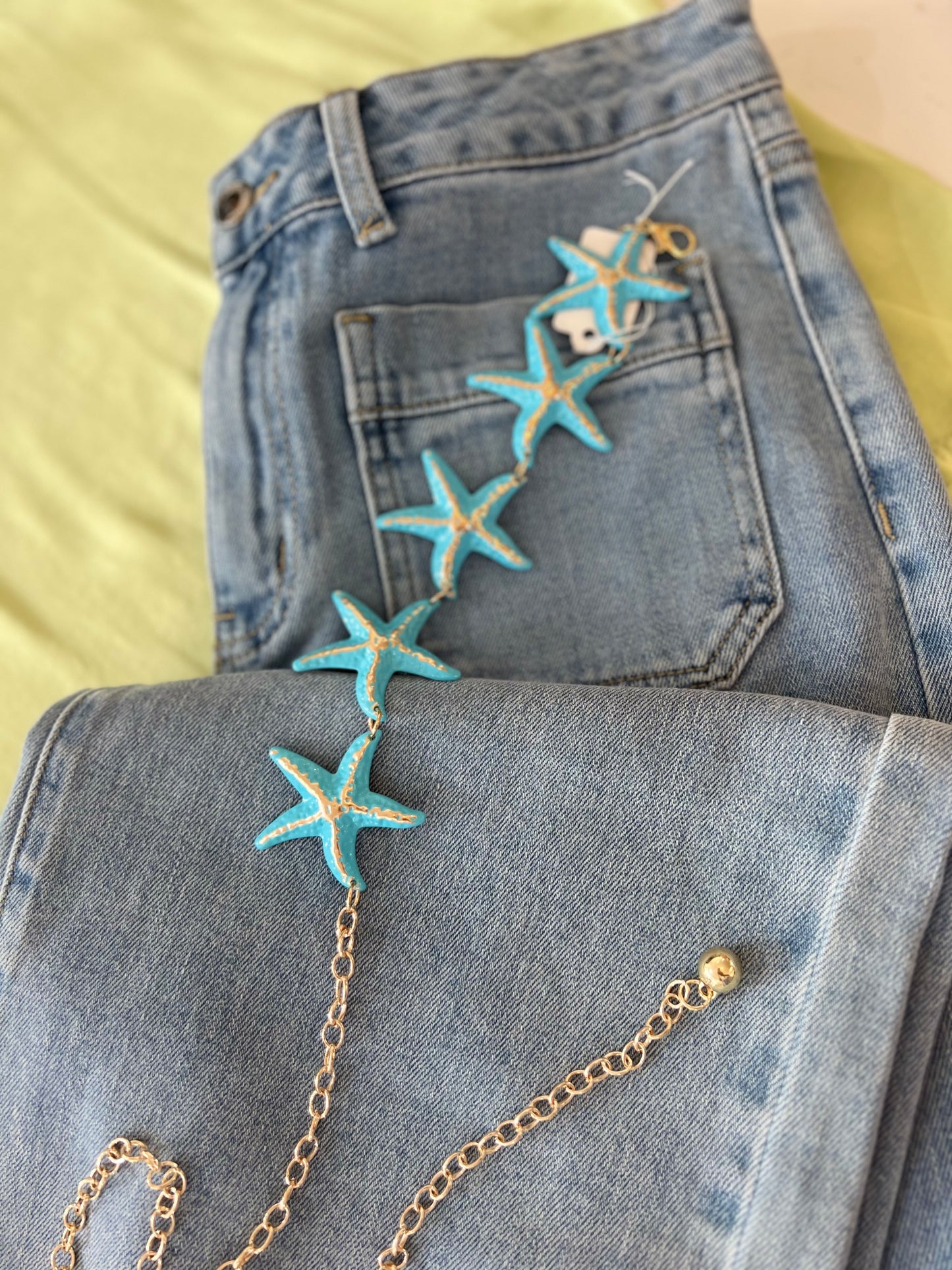 Ceinture bijoux - Etoiles de mer turquoise