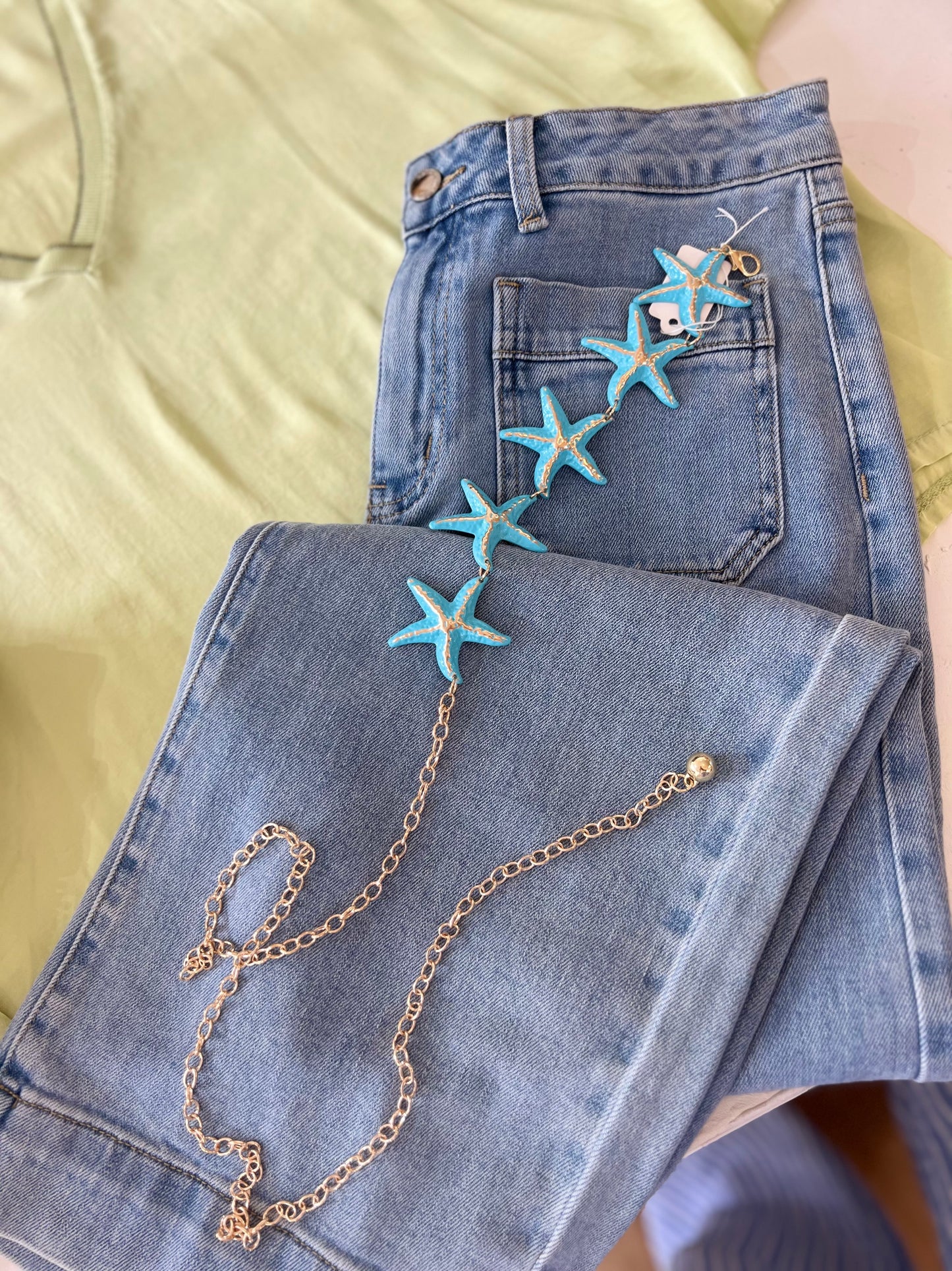 Ceinture bijoux - Etoiles de mer turquoise