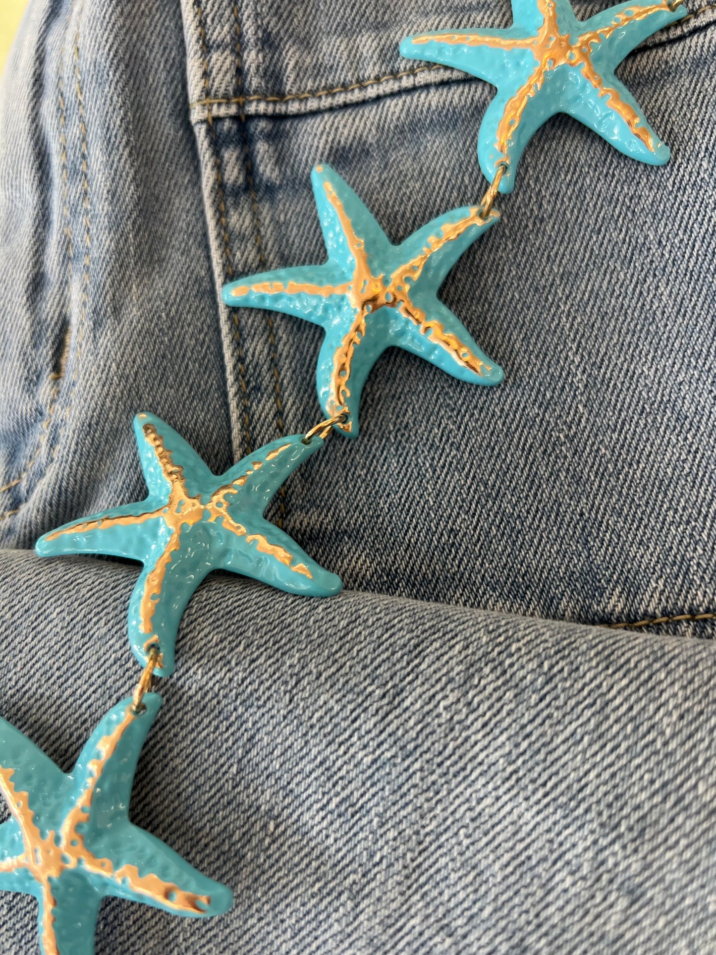 Ceinture bijoux - Etoiles de mer turquoise