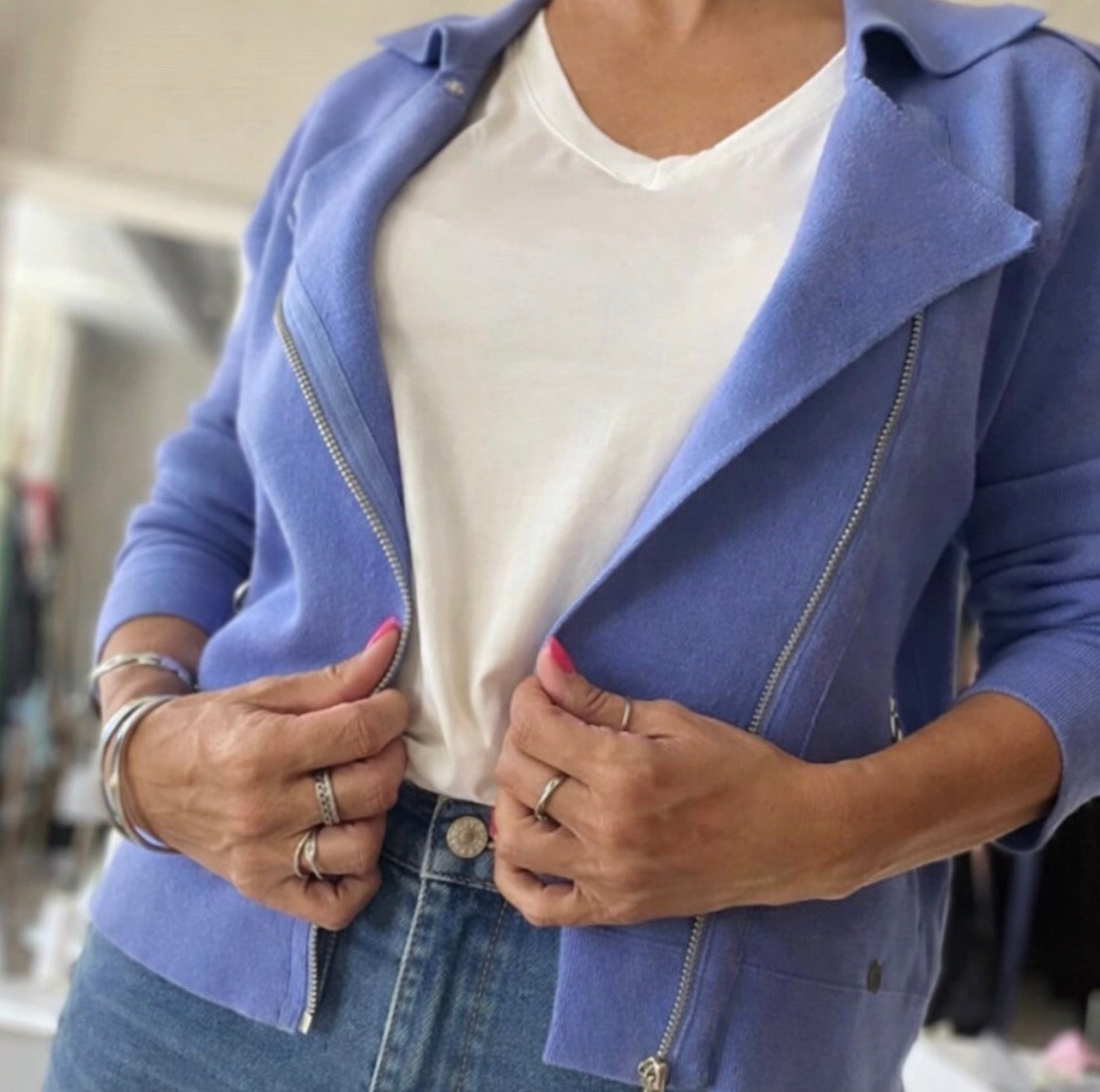 Veste style perfecto - Bleu azure