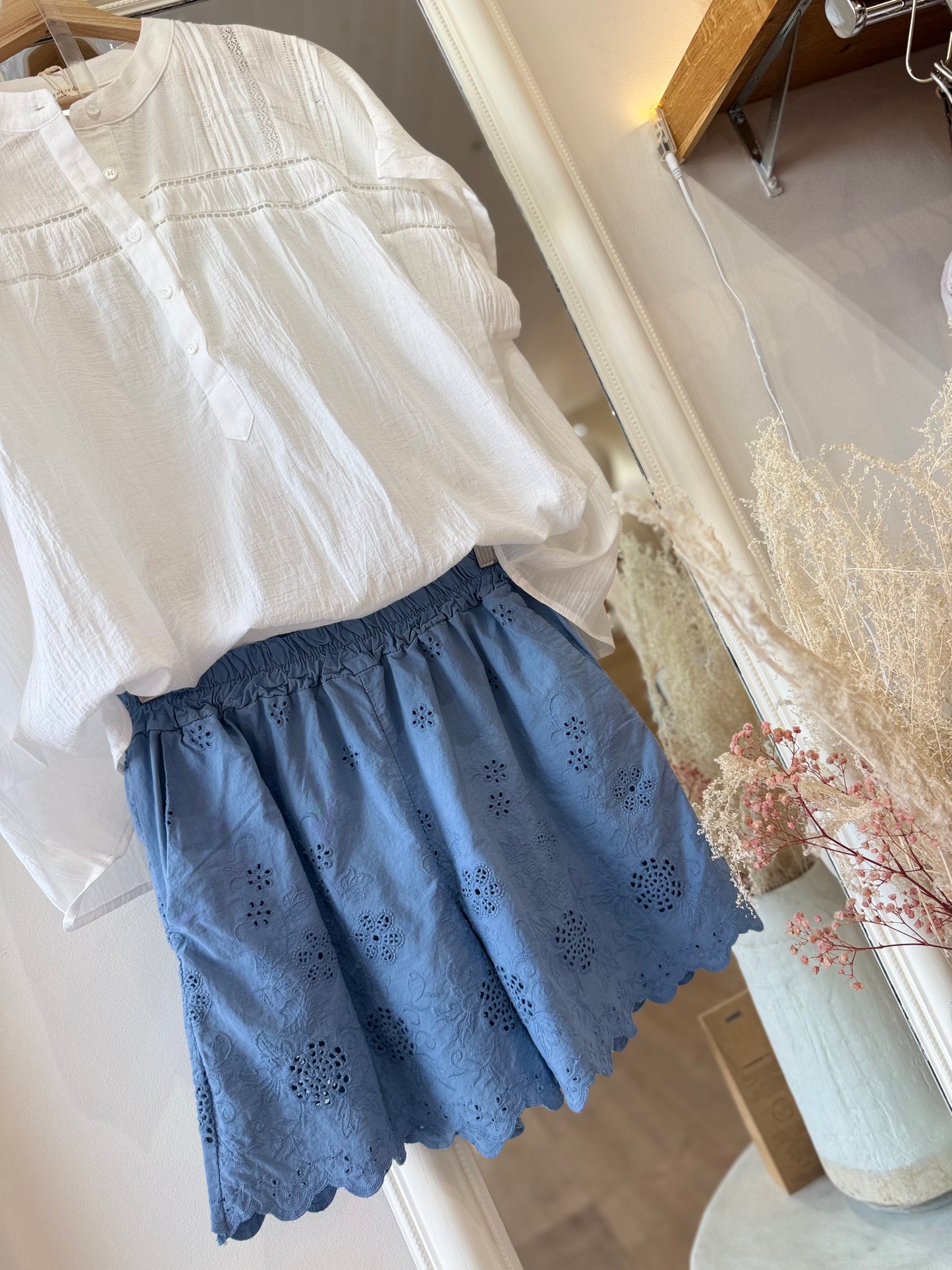 Short FLORINA - broderie anglaise - Bleu