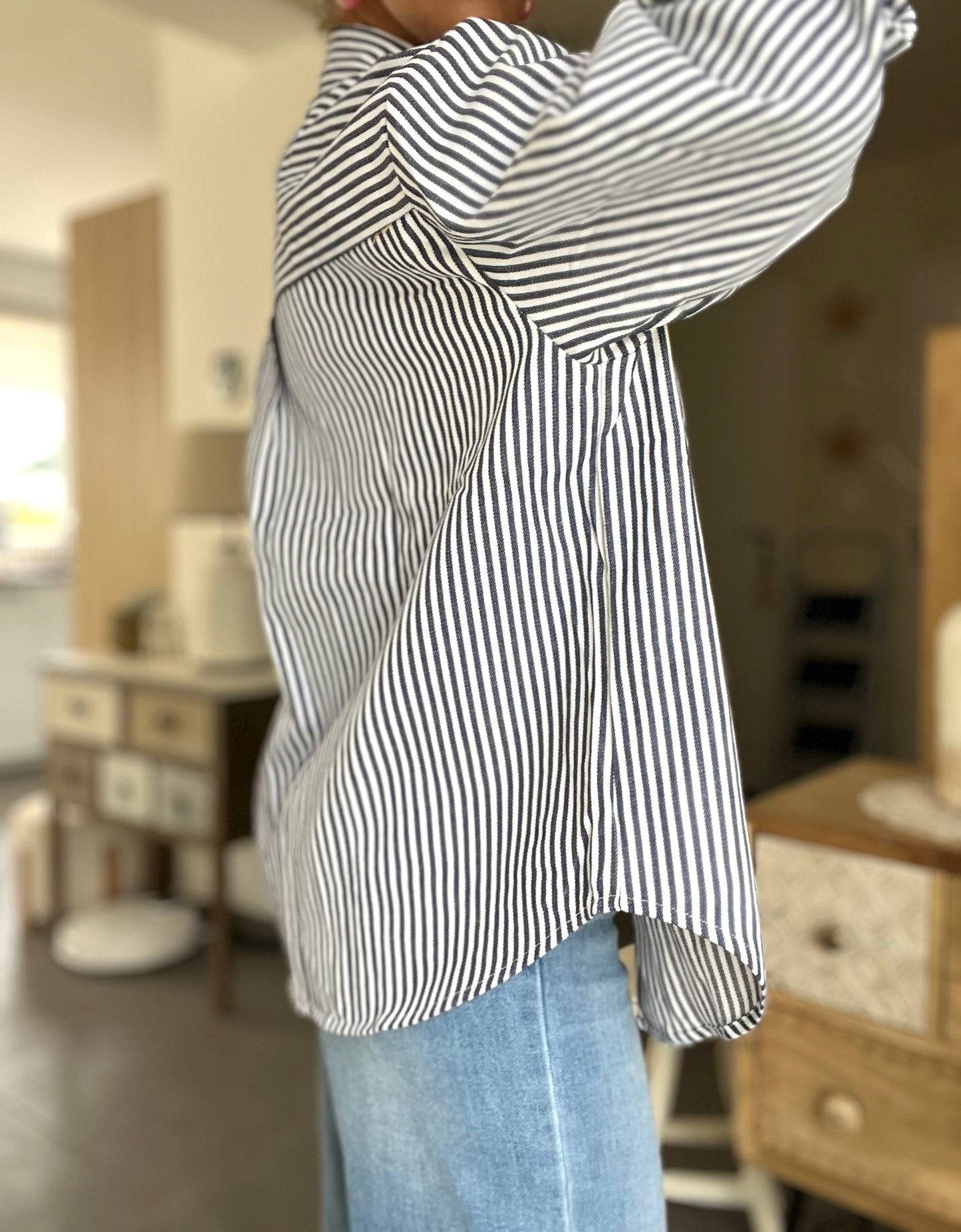 Veste - sur chemise rayée "MARINA" Bleu marine & blanc