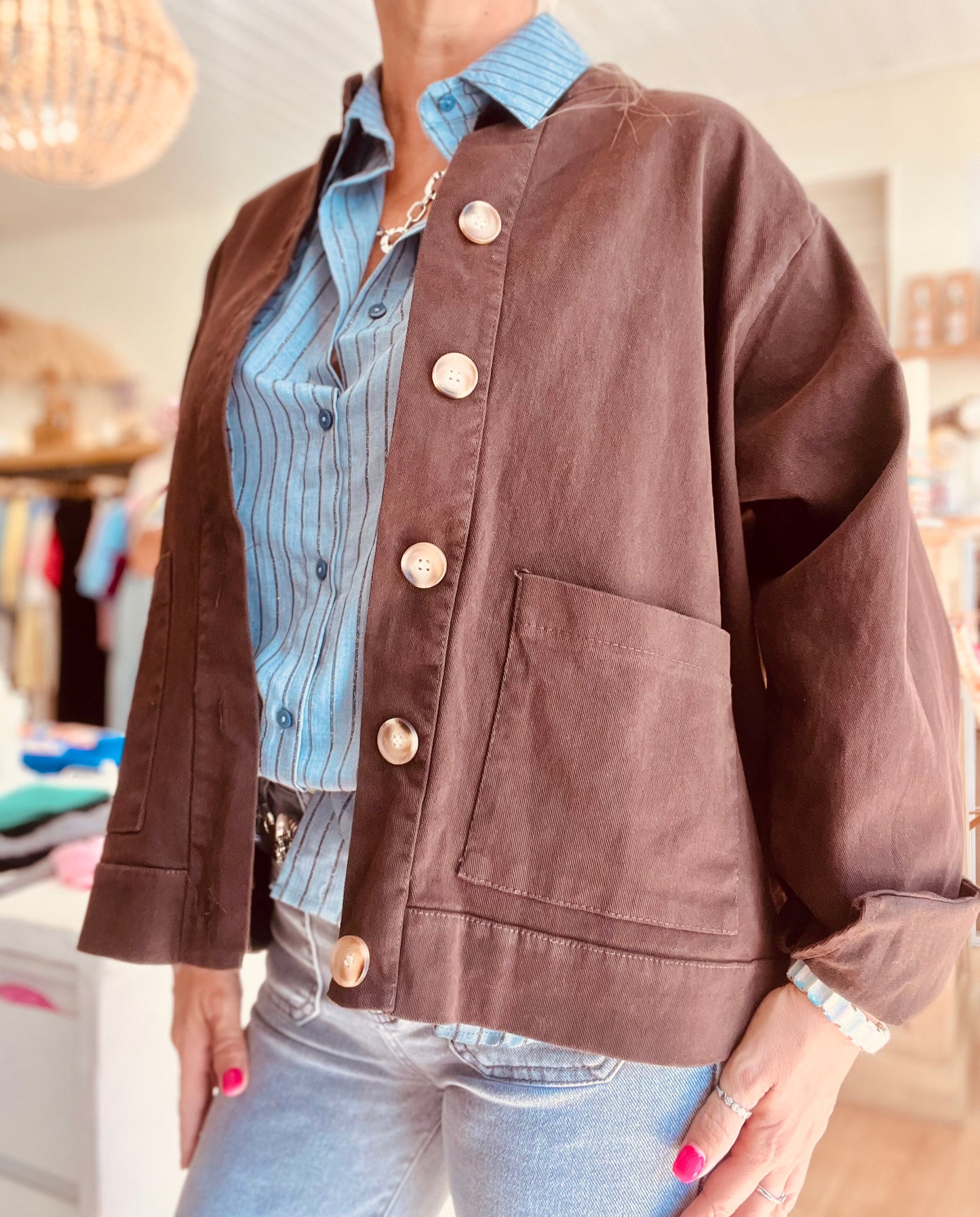 Veste en toile oversize - Chocolat