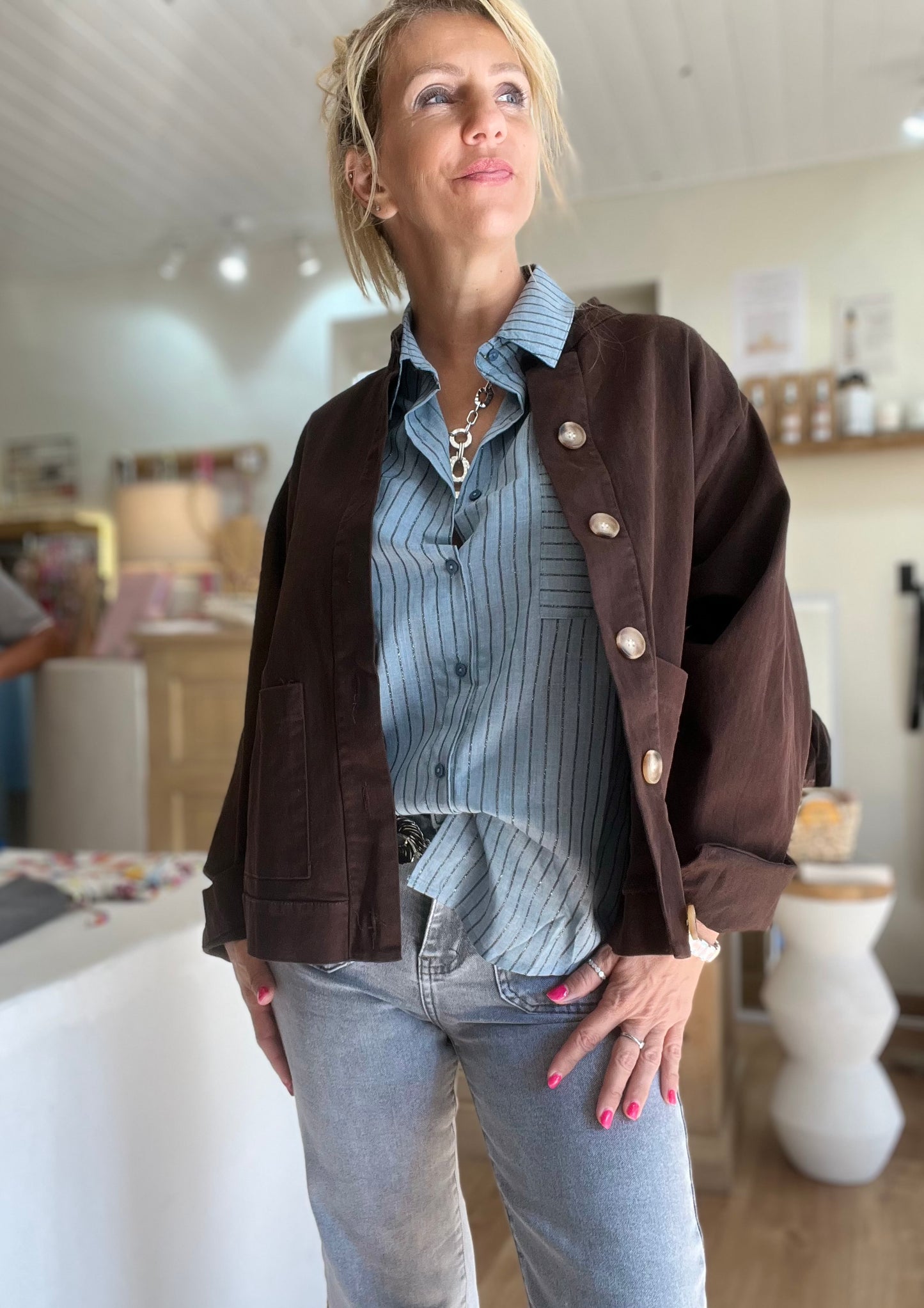 Veste en toile oversize - Chocolat