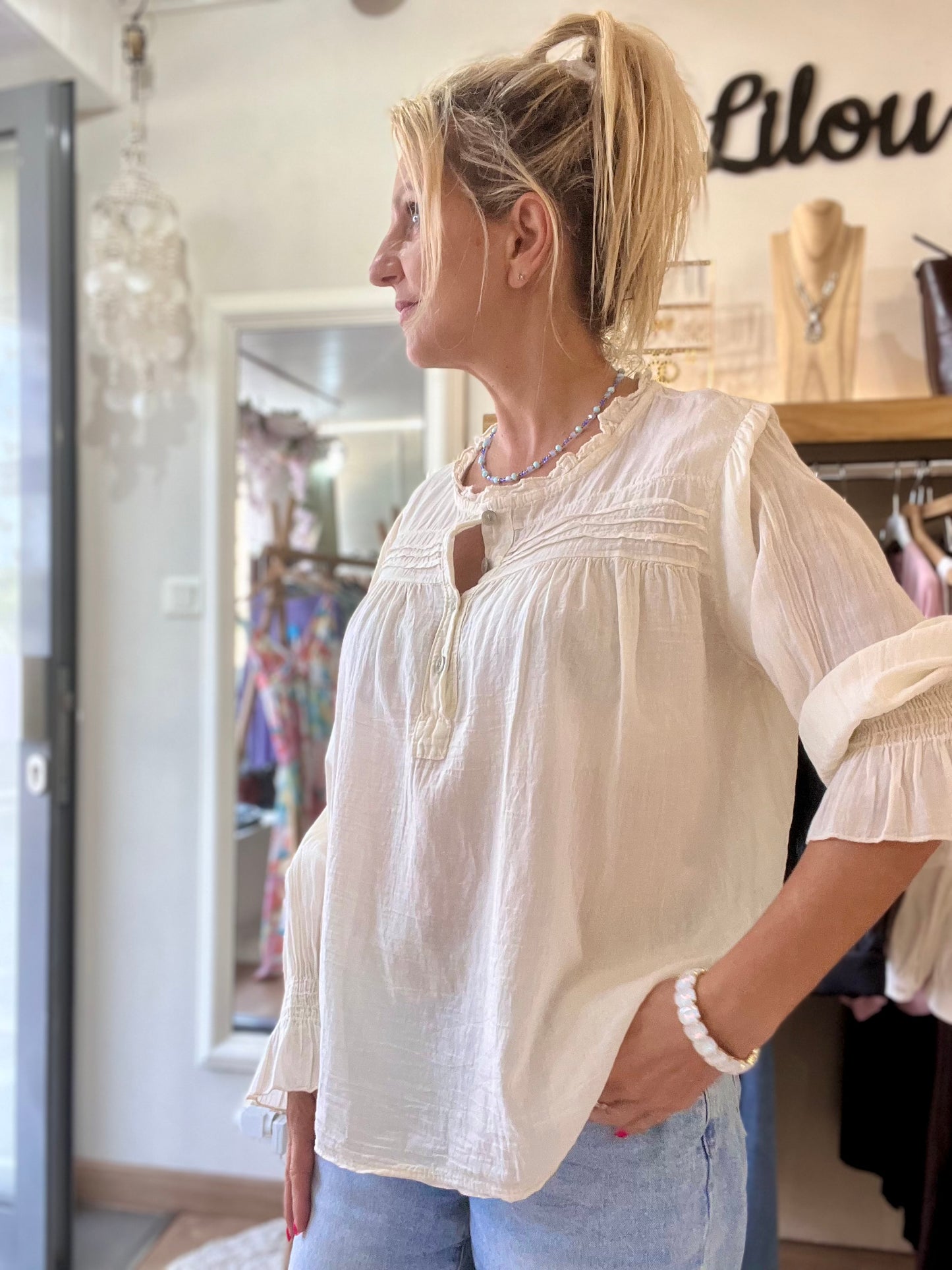 Blouse en voile de coton - écru