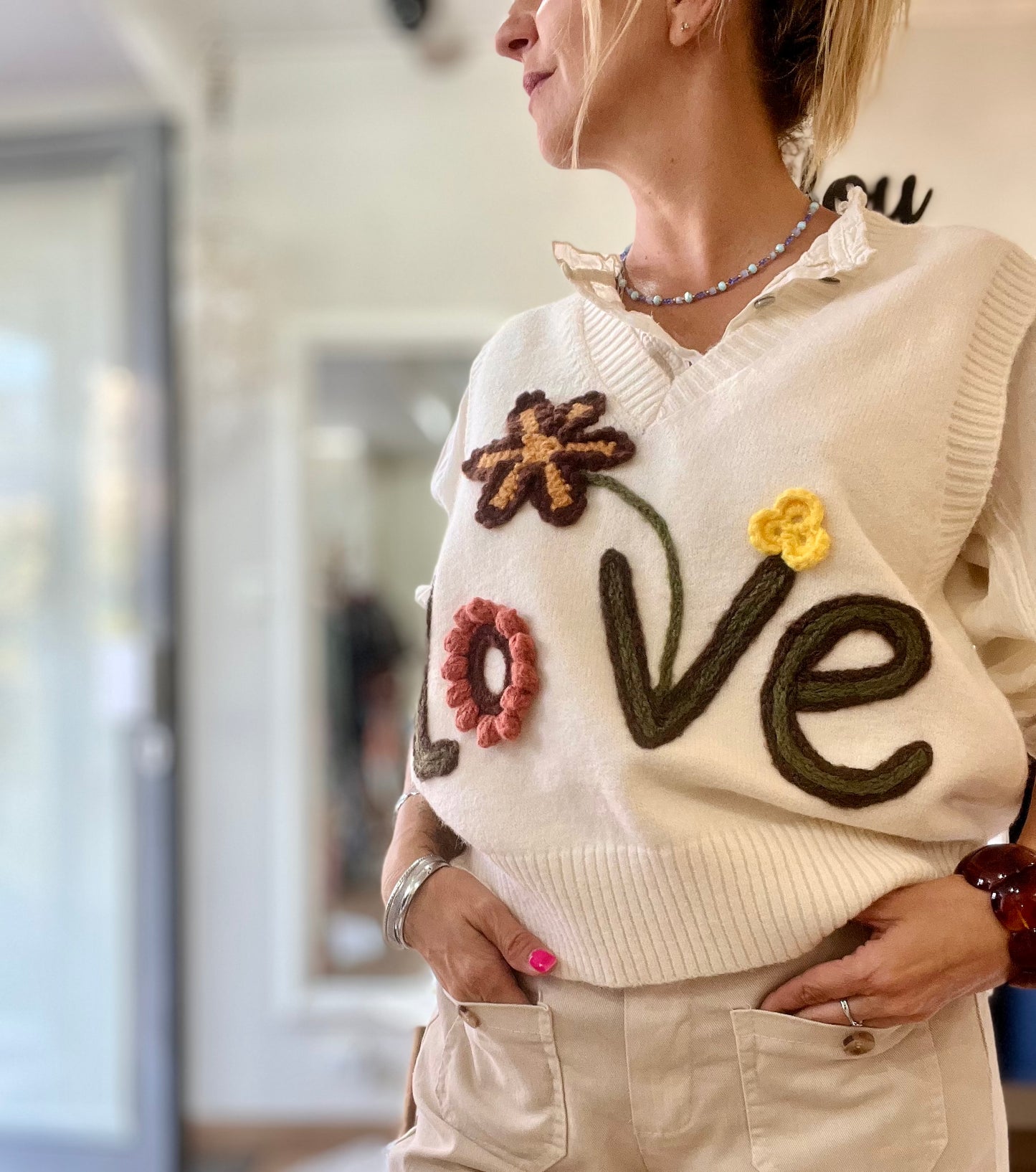 Pull débardeur - LOVE - écru