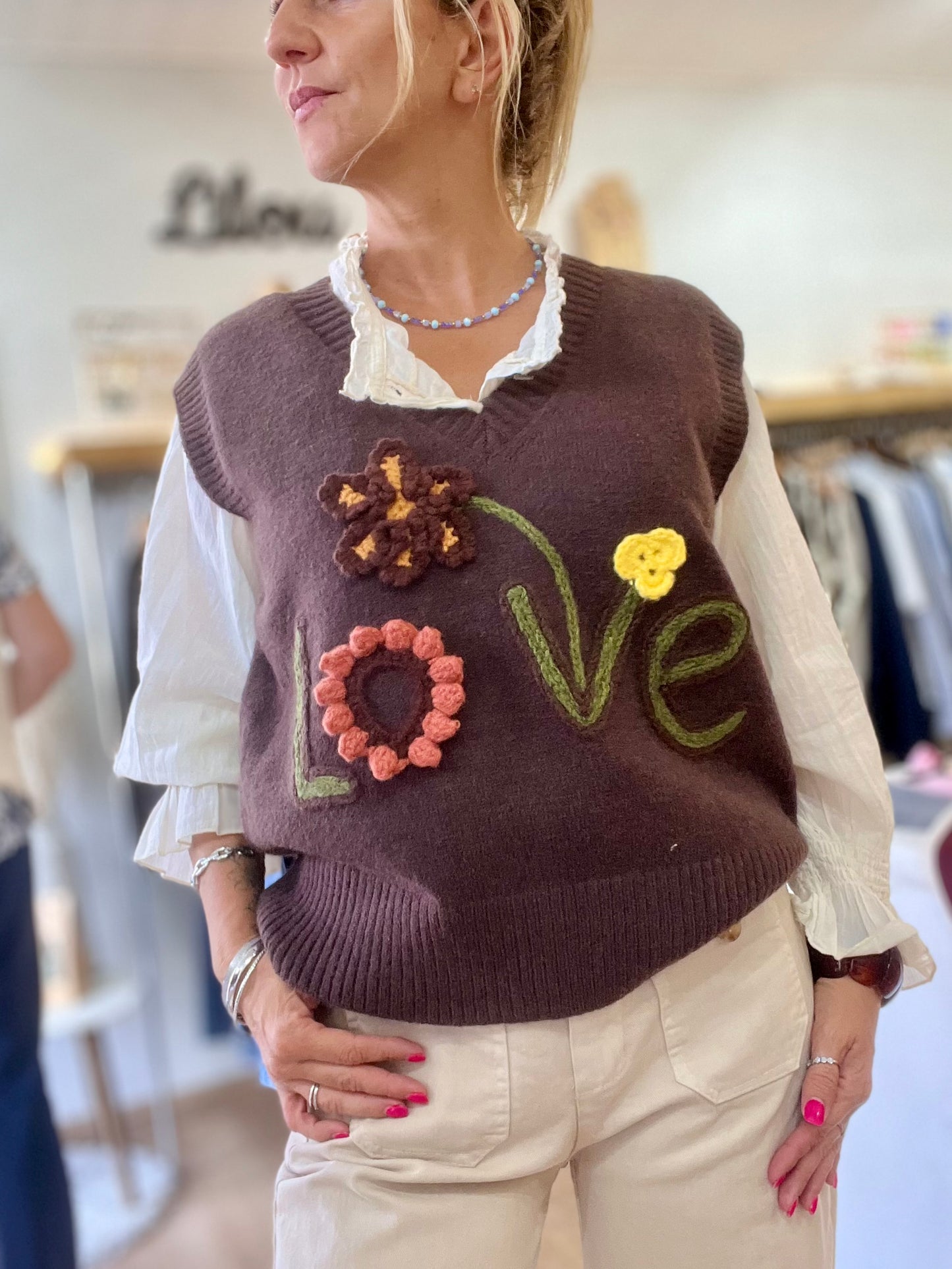 Pull débardeur - LOVE - chocolat