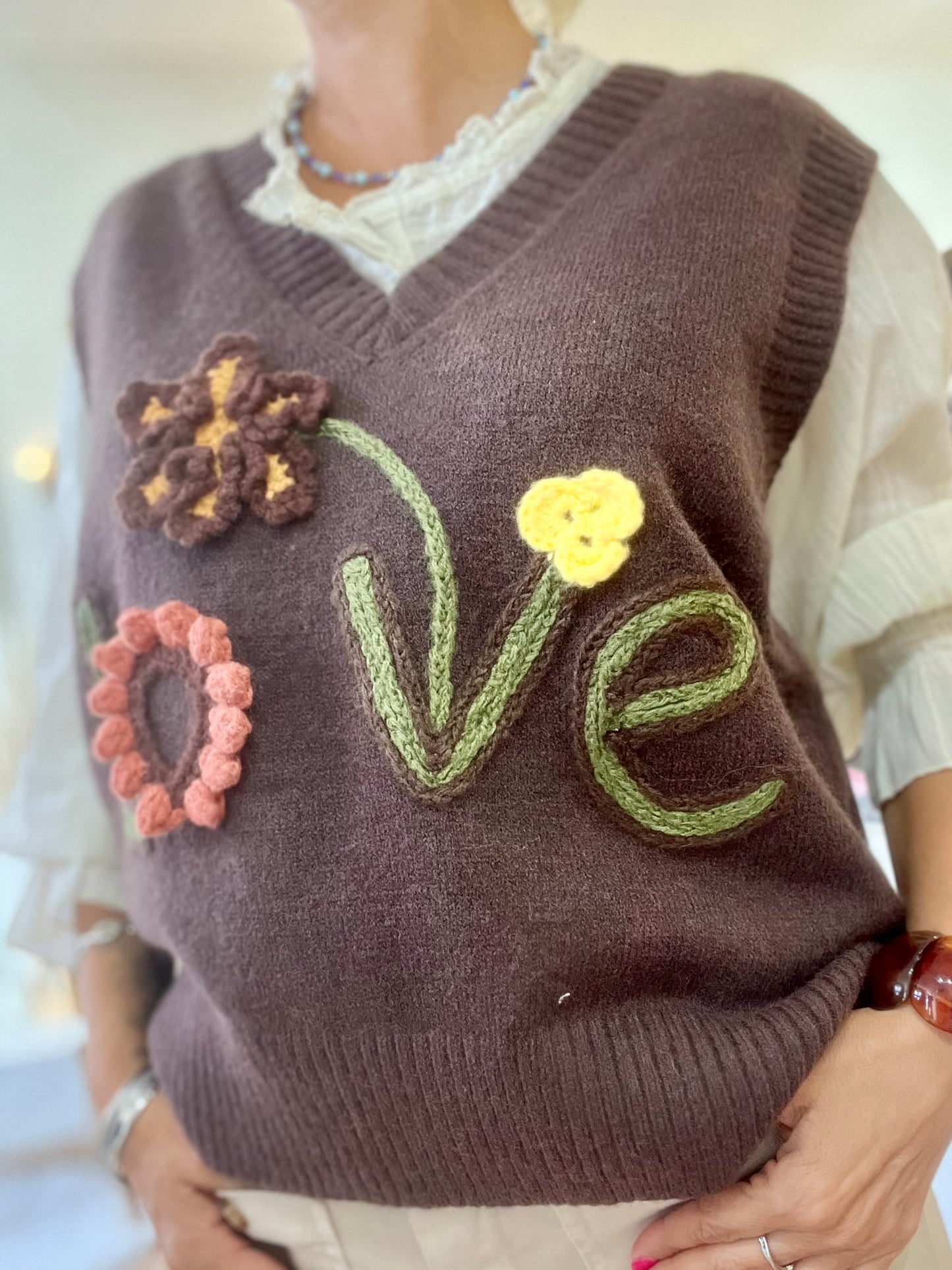 Pull débardeur - LOVE - chocolat