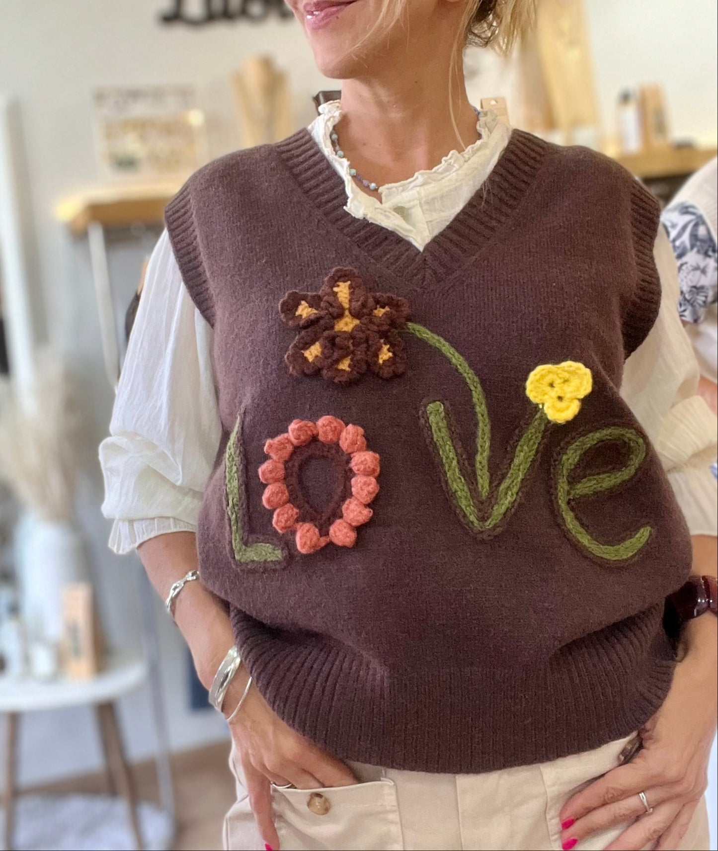 Pull débardeur - LOVE - chocolat