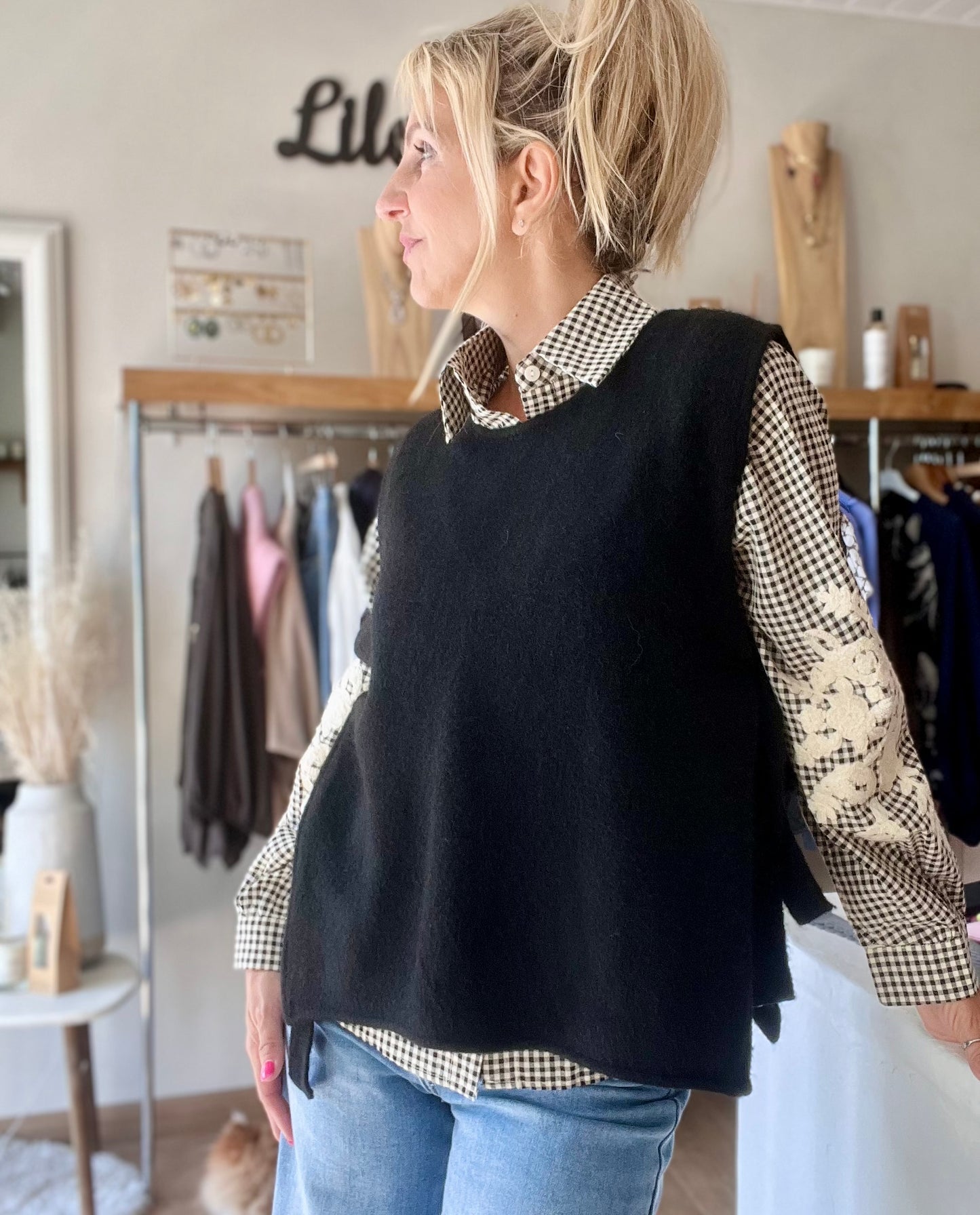 Pull sans manches "ELINE" - Noir à nouer