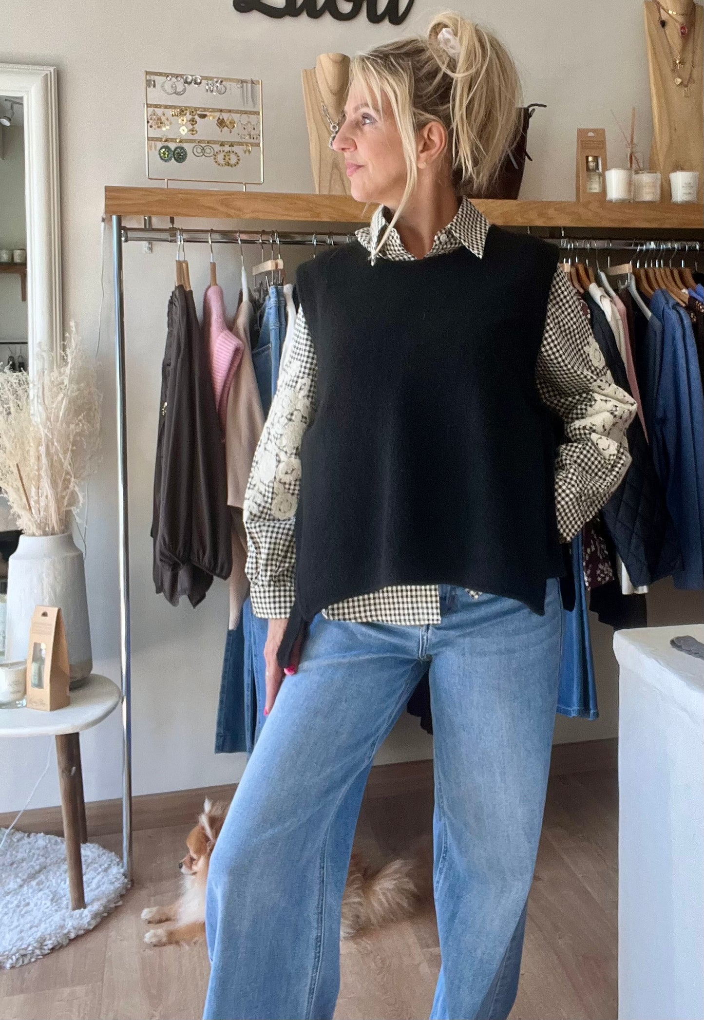 Pull sans manches "ELINE" - Noir à nouer