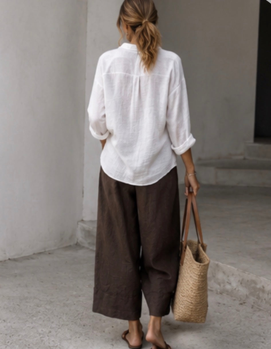 Pantalon en Lin - ELICIA - Chocolat