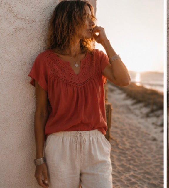 Blouse en voile de coton- GAELLE -Terracotta