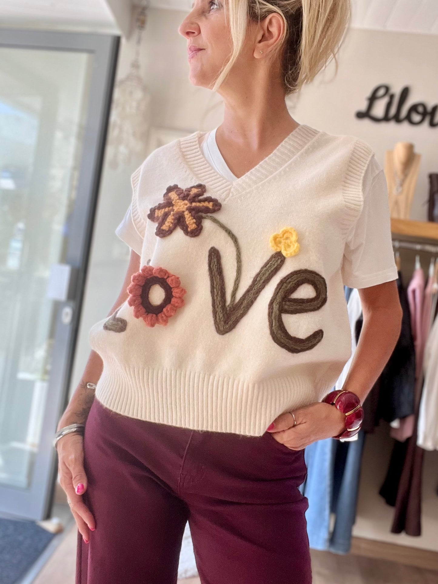 Pull débardeur - LOVE - écru
