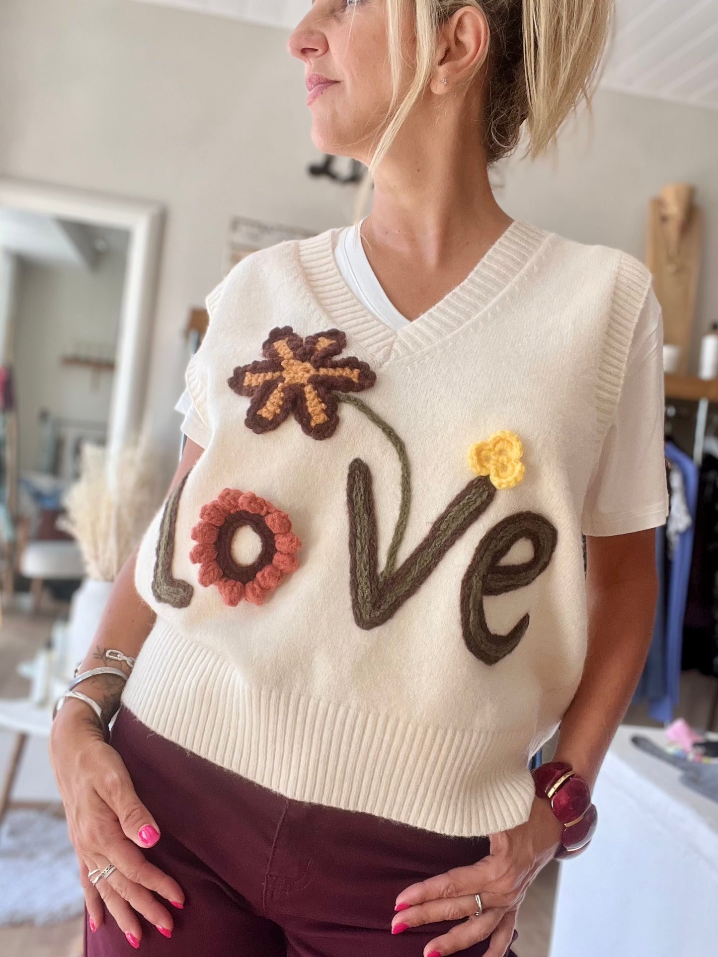 Pull débardeur - LOVE - écru