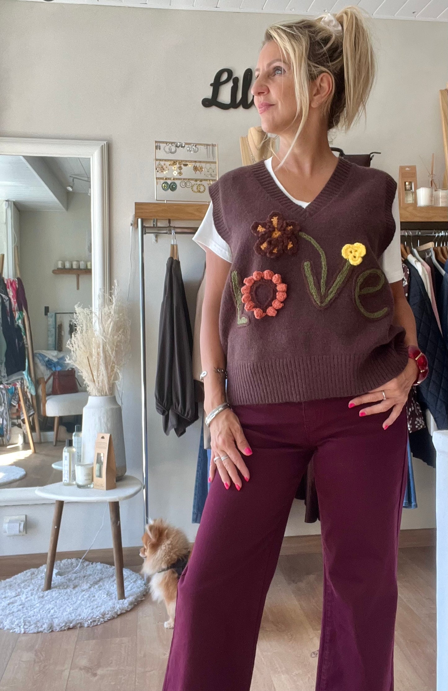 Pull débardeur - LOVE - chocolat