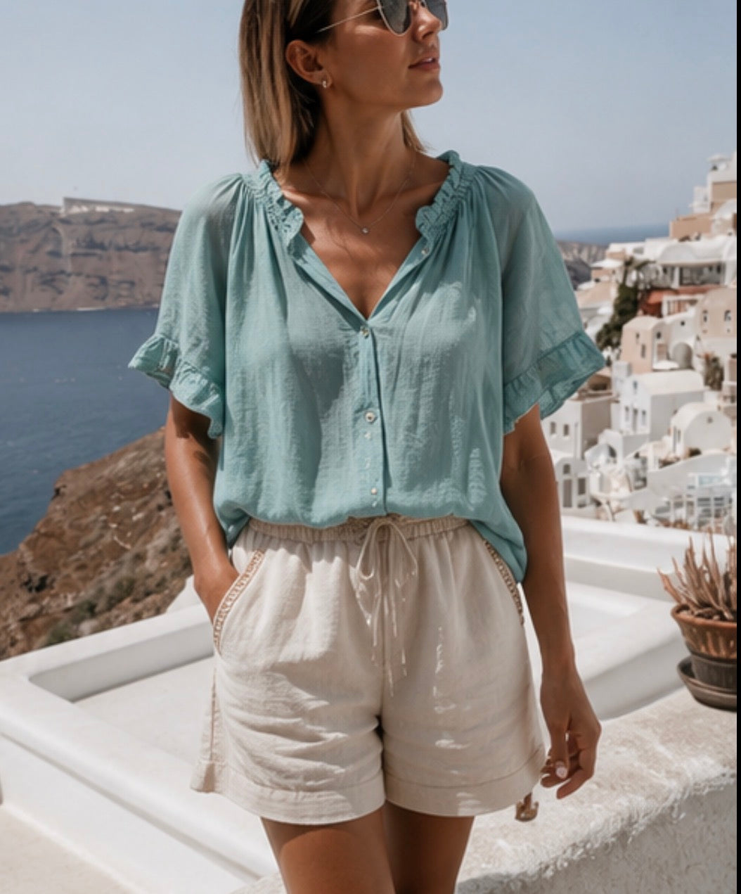 Blouse GERALDINE voile de coton - Céladon