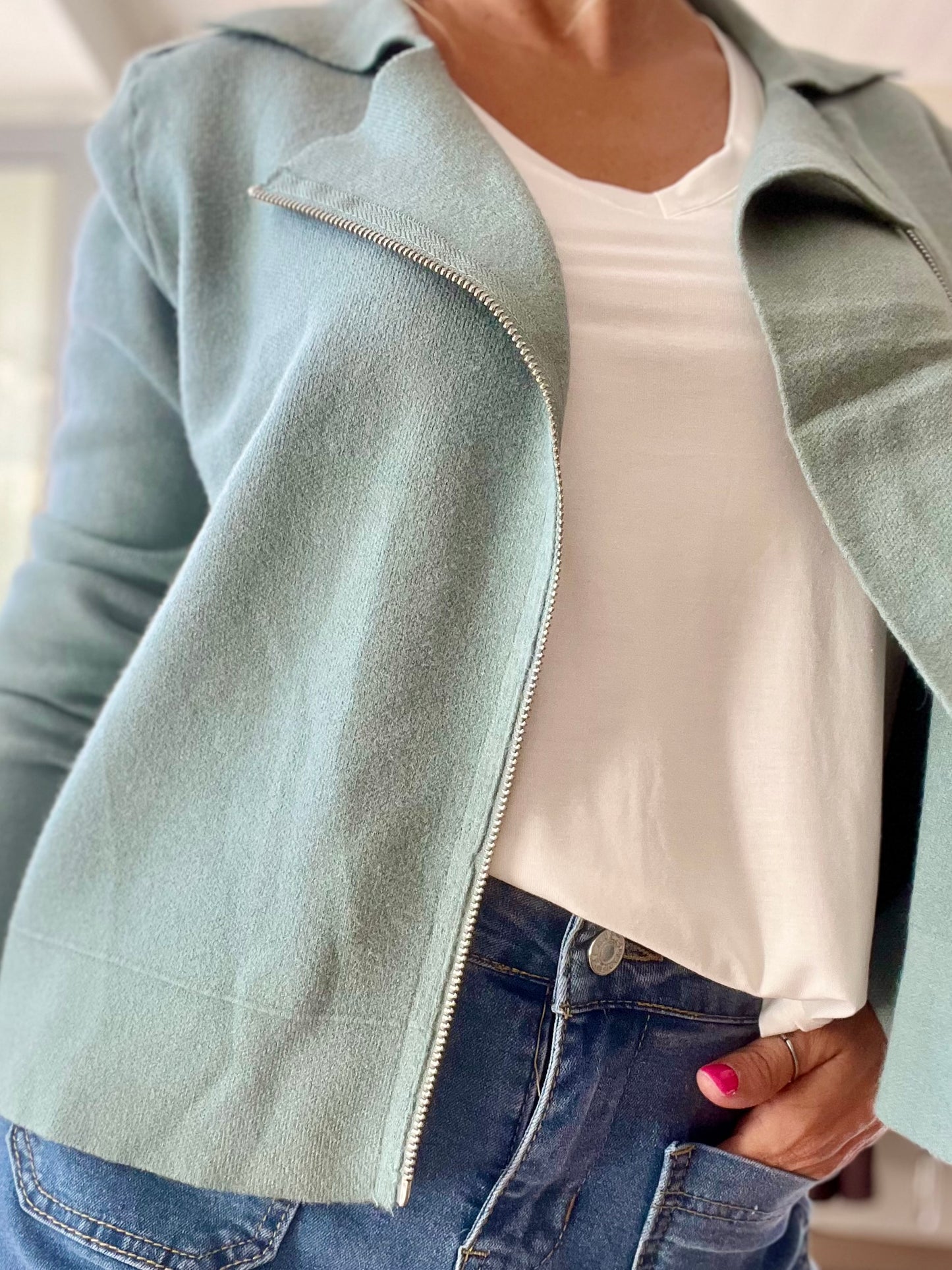 Veste style perfecto - Céladon