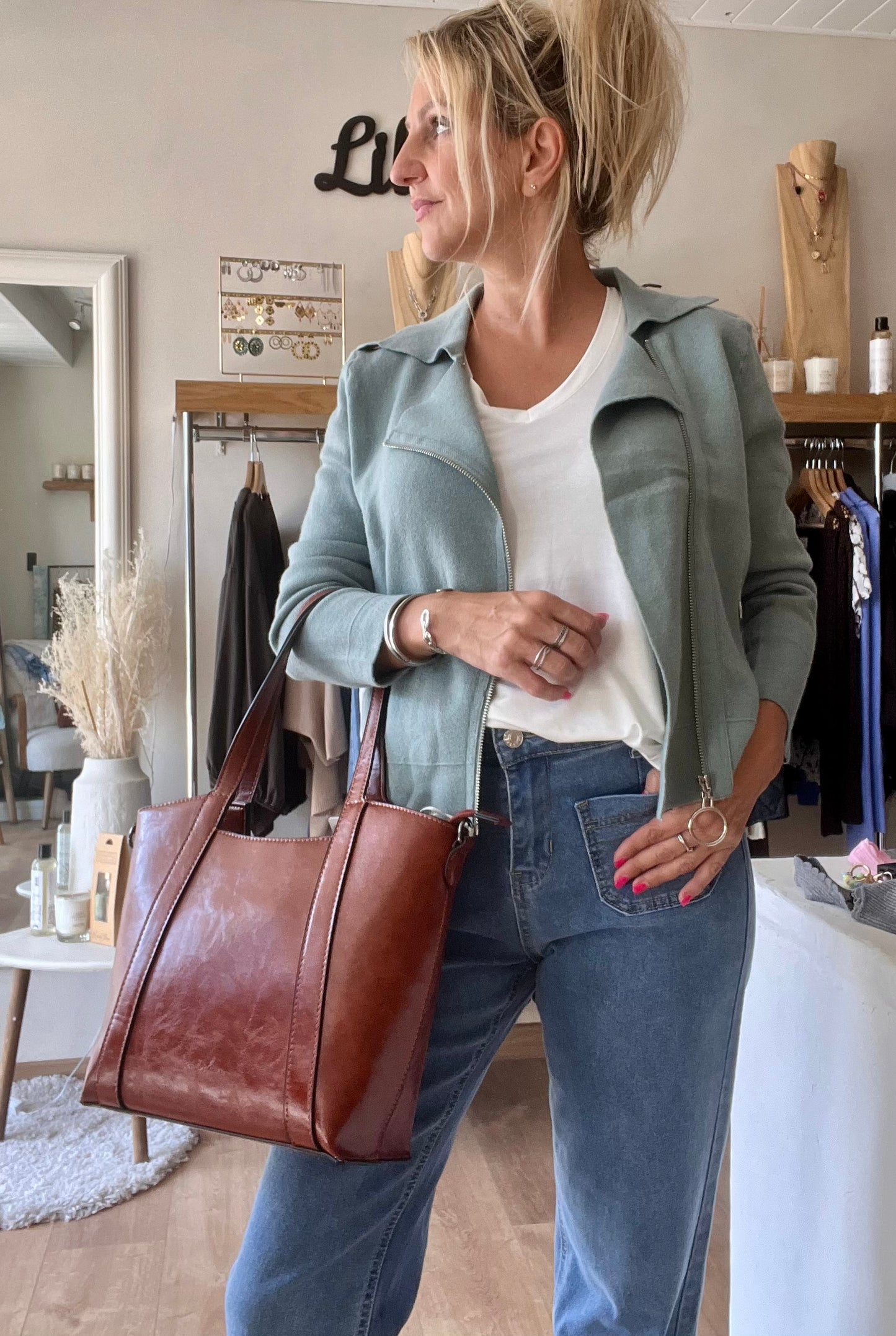 Veste style perfecto - Céladon