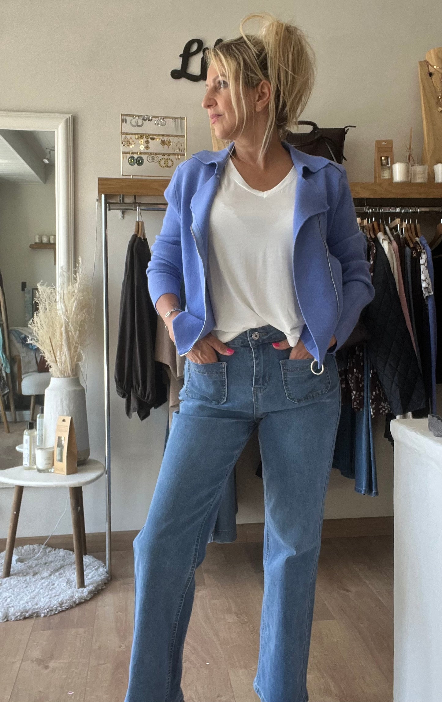 Veste style perfecto - Bleu azure