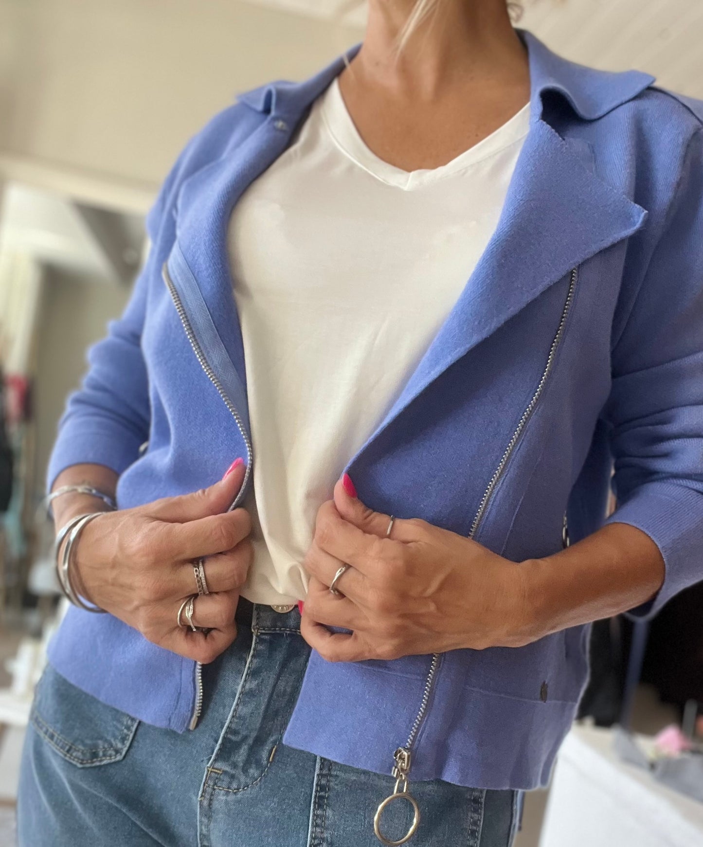 Veste style perfecto - Bleu azure