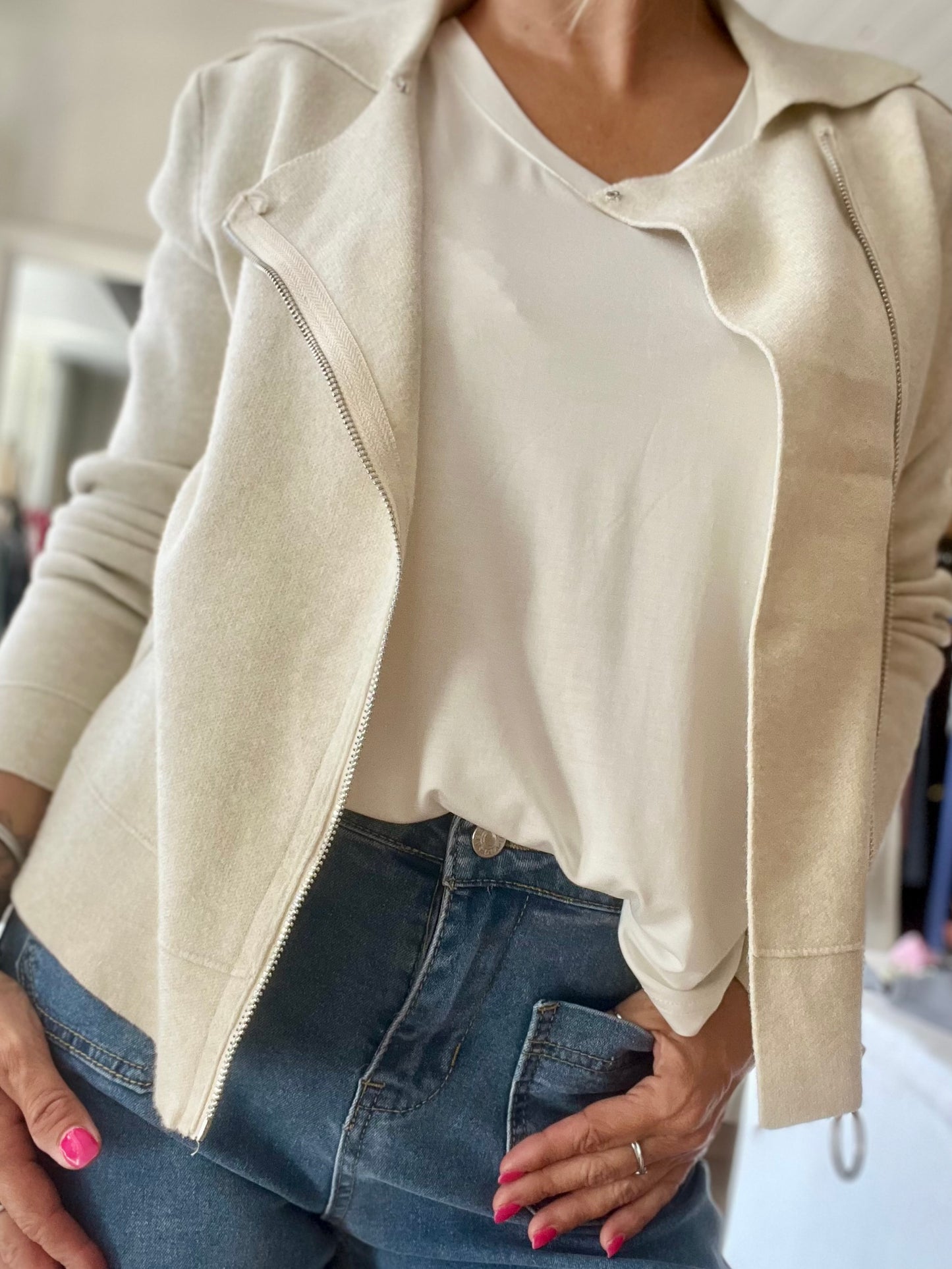 Veste style perfecto - Beige clair chiné