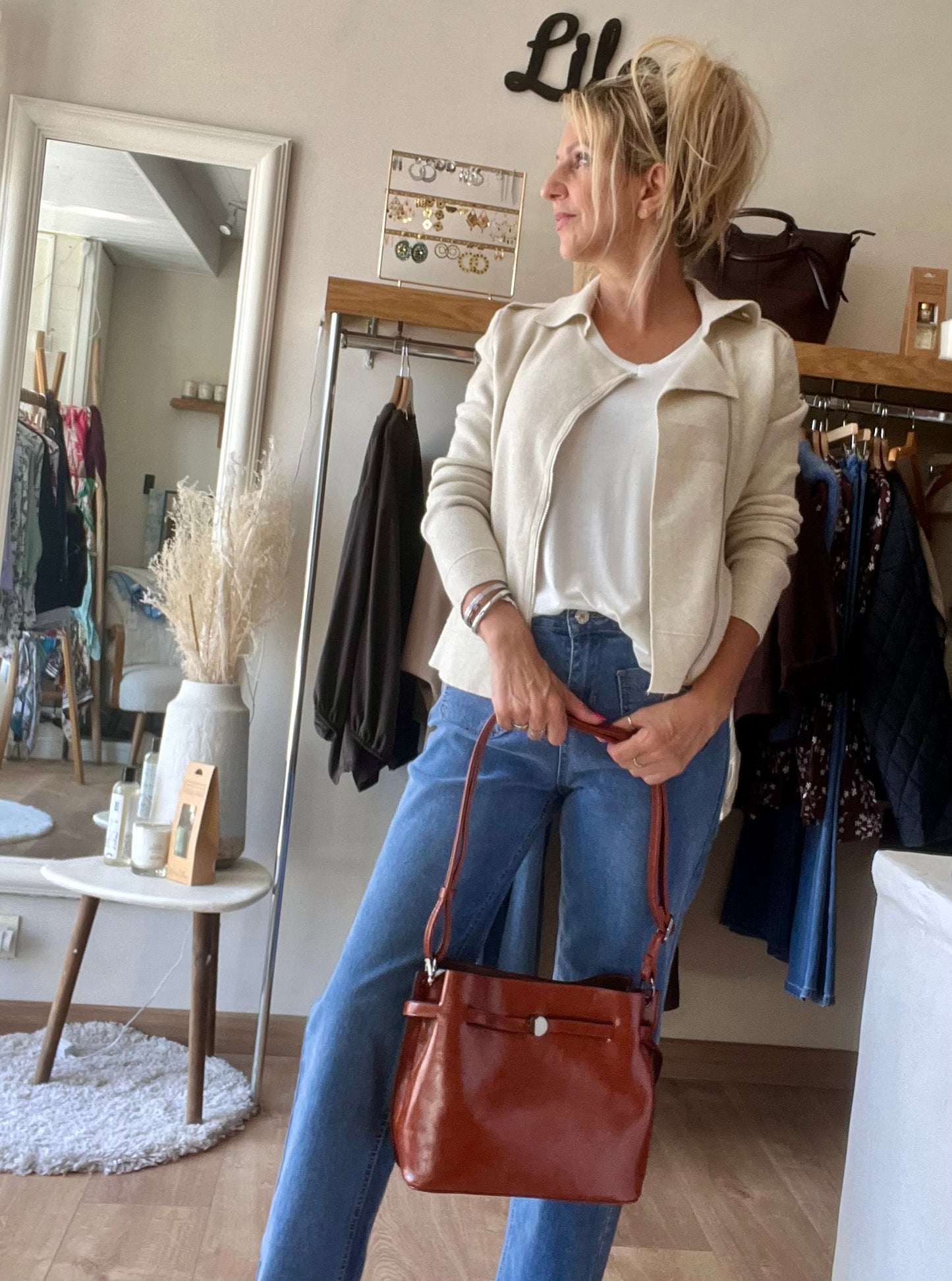 Veste style perfecto - Beige clair chiné