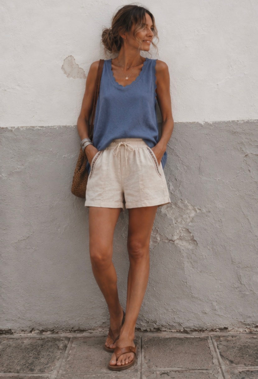 Débardeur lin FIDJY - Bleu jean