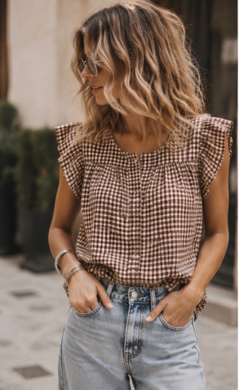 Blouse vichy- Chocolat