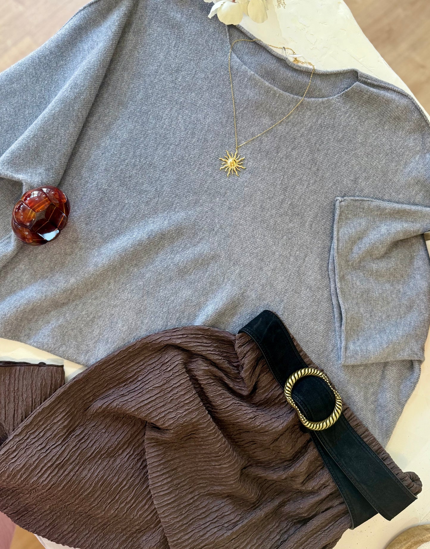 Pull oversize "MILA"- Douceur Italienne gris souris