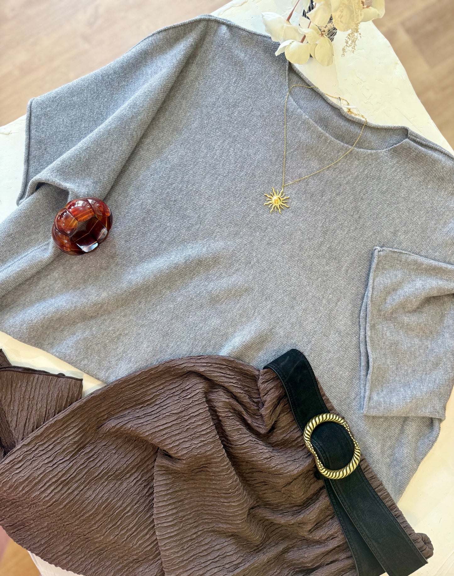 Pull oversize "MILA"- Douceur Italienne gris souris