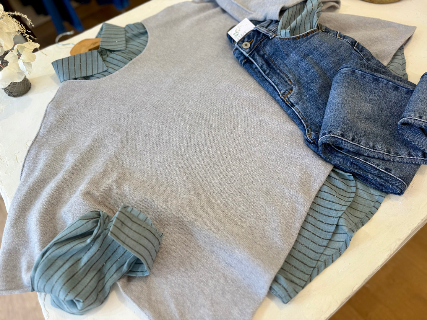 Pull oversize "MILA"- Douceur Italienne gris clair