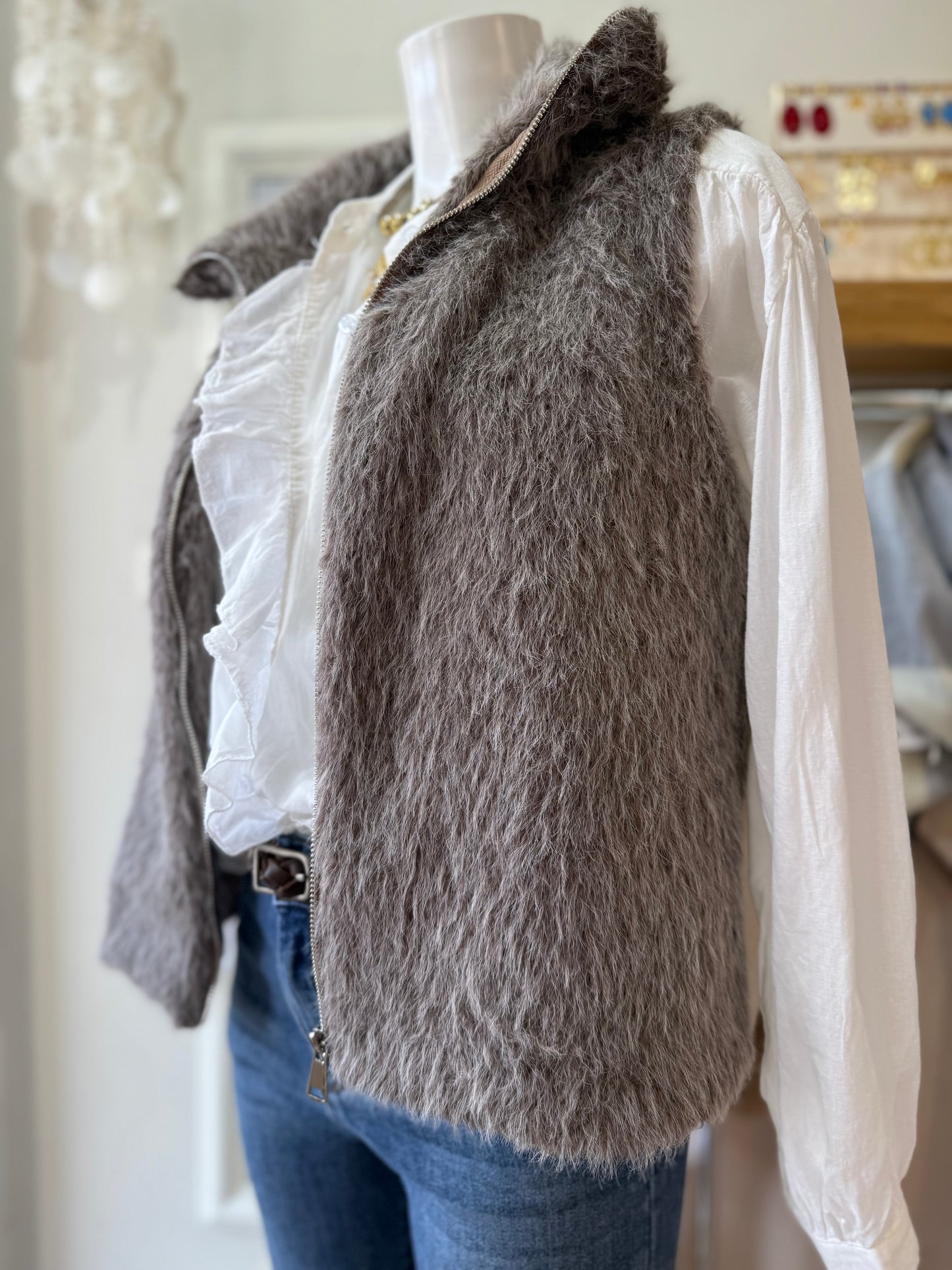 Gilet fausse fourrure - Taupe