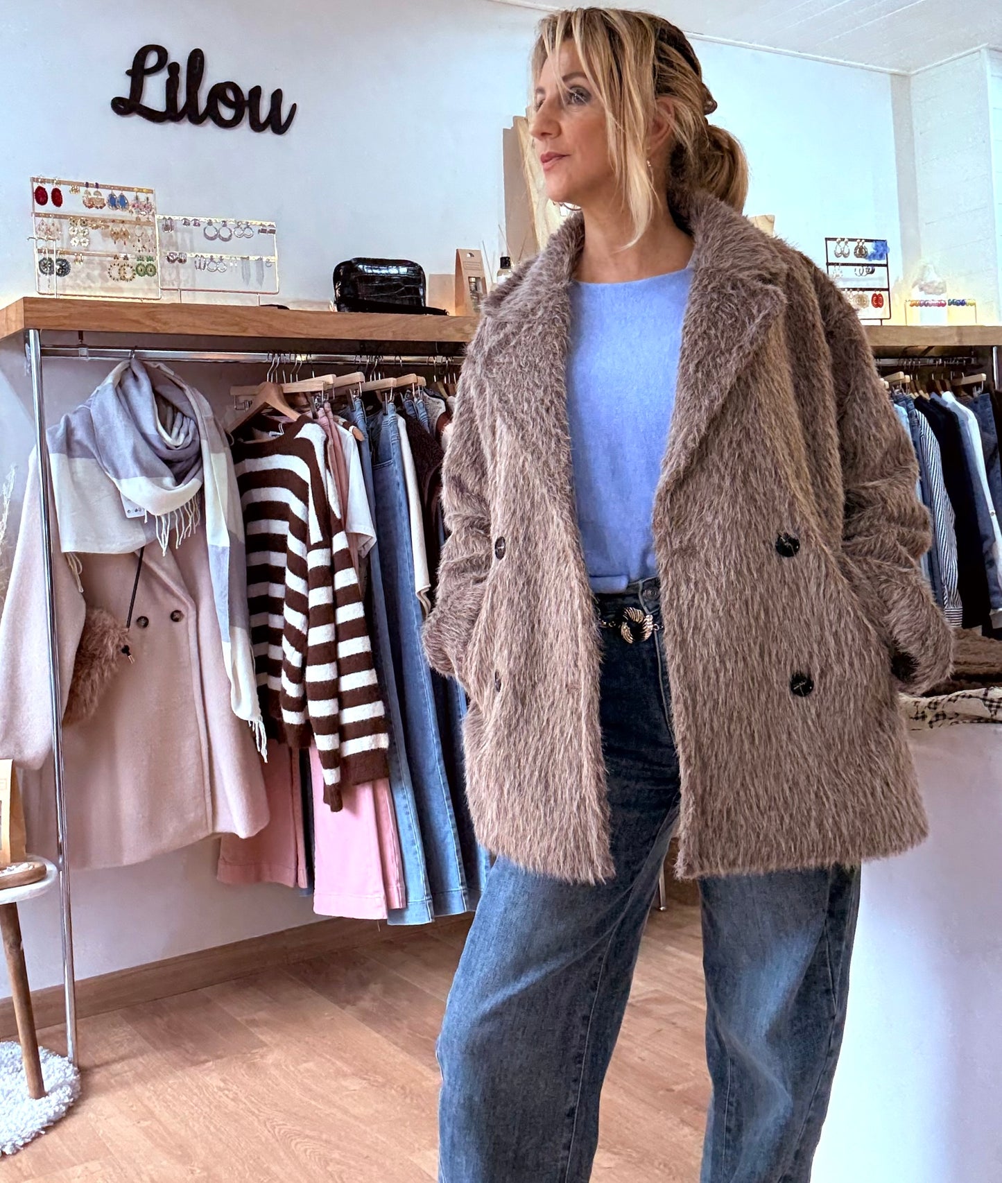 Manteau fausse fourrure - Taupe