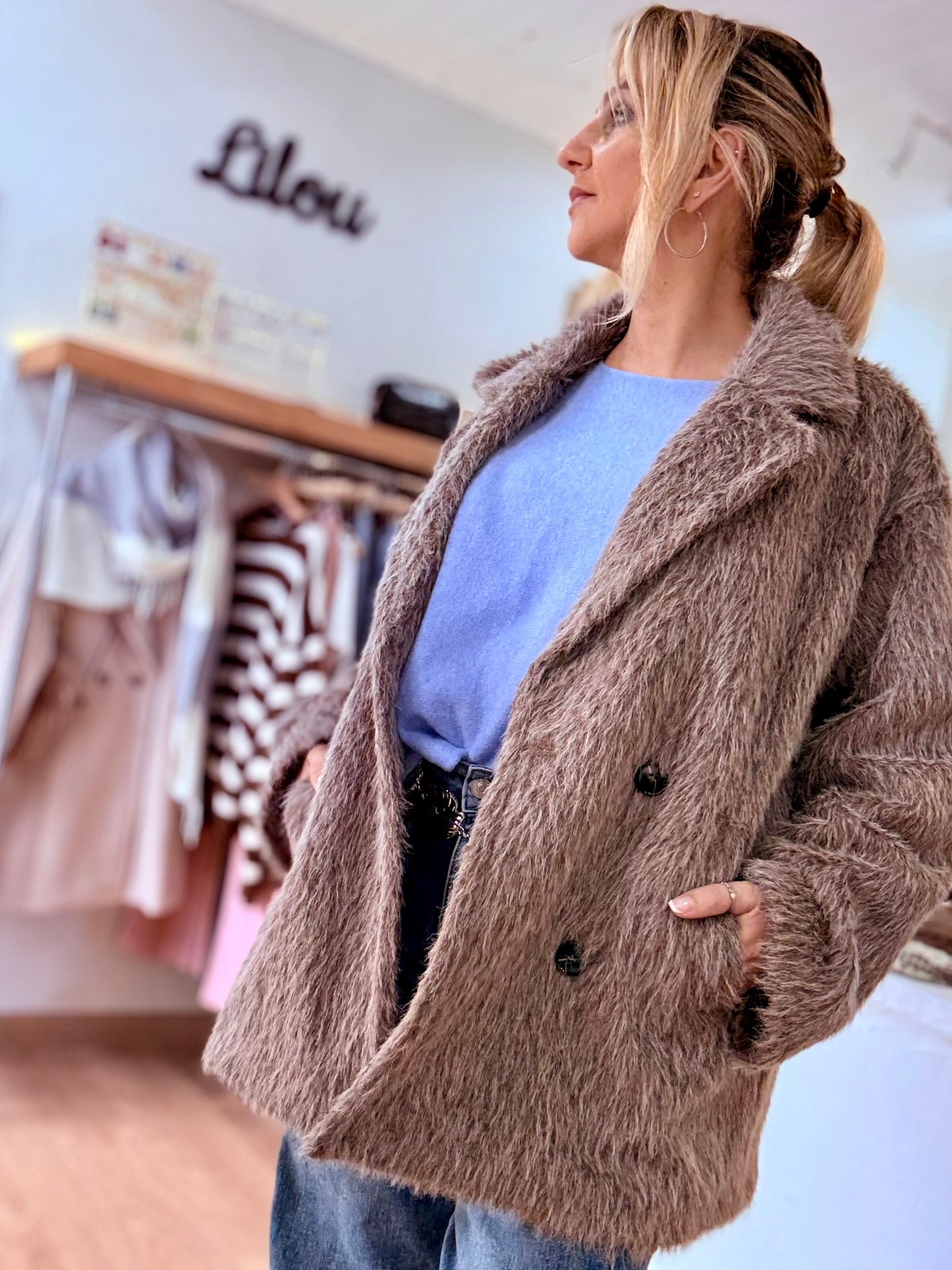 Manteau fausse fourrure - Taupe