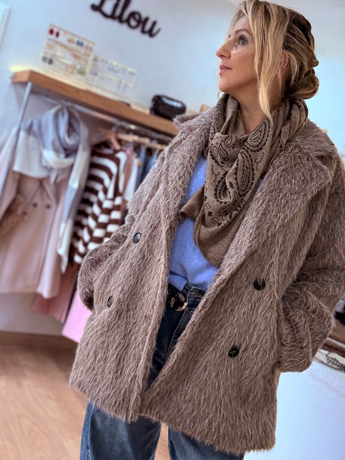 Manteau fausse fourrure - Taupe