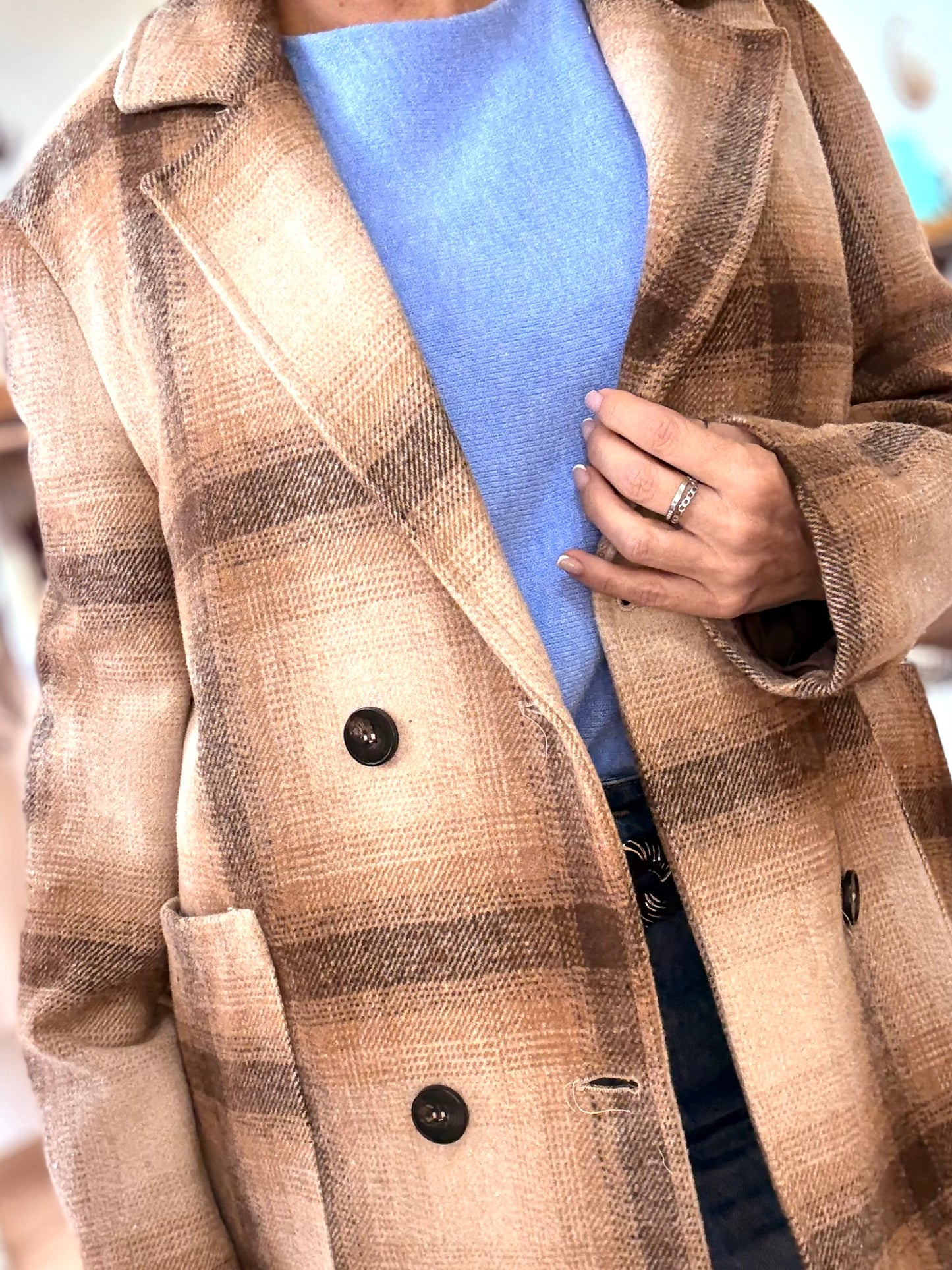 Manteau croisé à carreaux - Beige