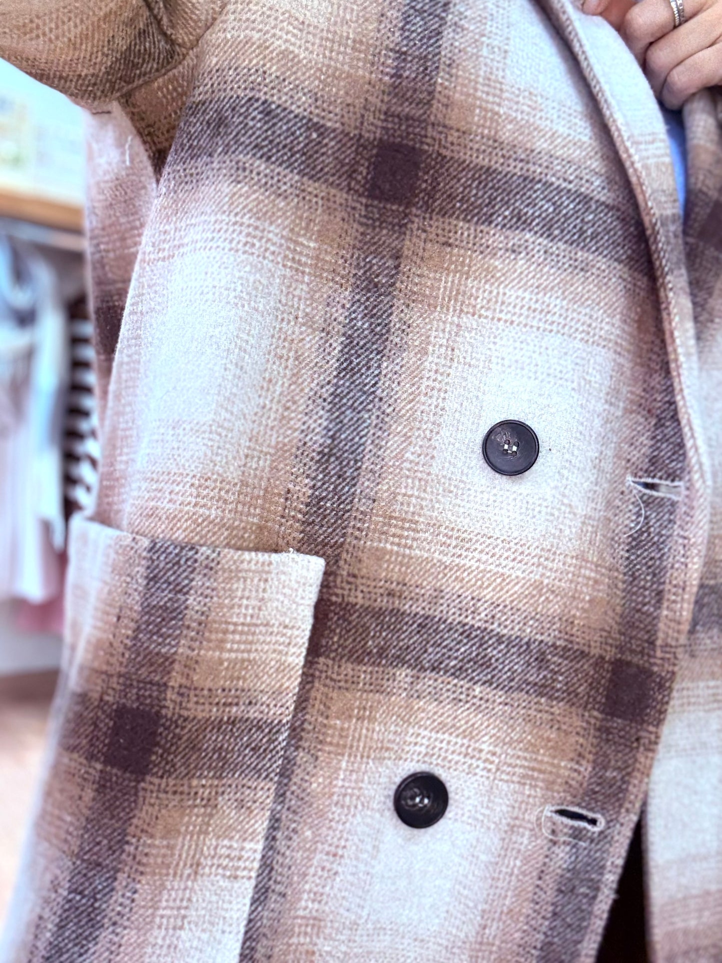 Manteau croisé à carreaux - Beige